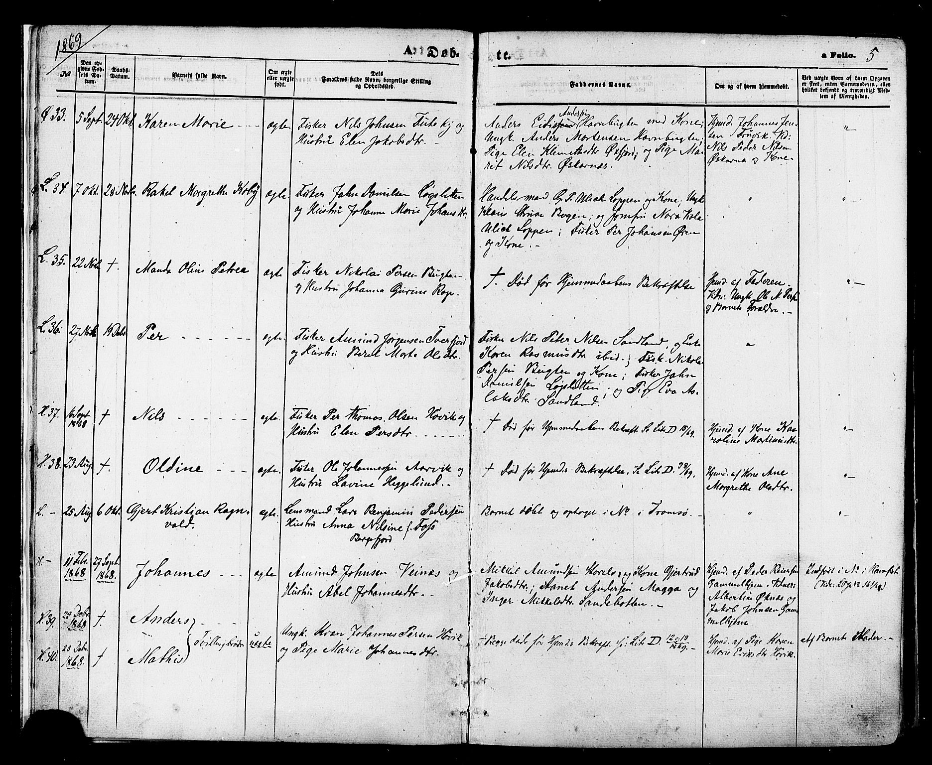 Loppa sokneprestkontor, SATØ/S-1339/H/Ha/L0005kirke: Parish register (official) no. 5, 1869-1878, p. 5