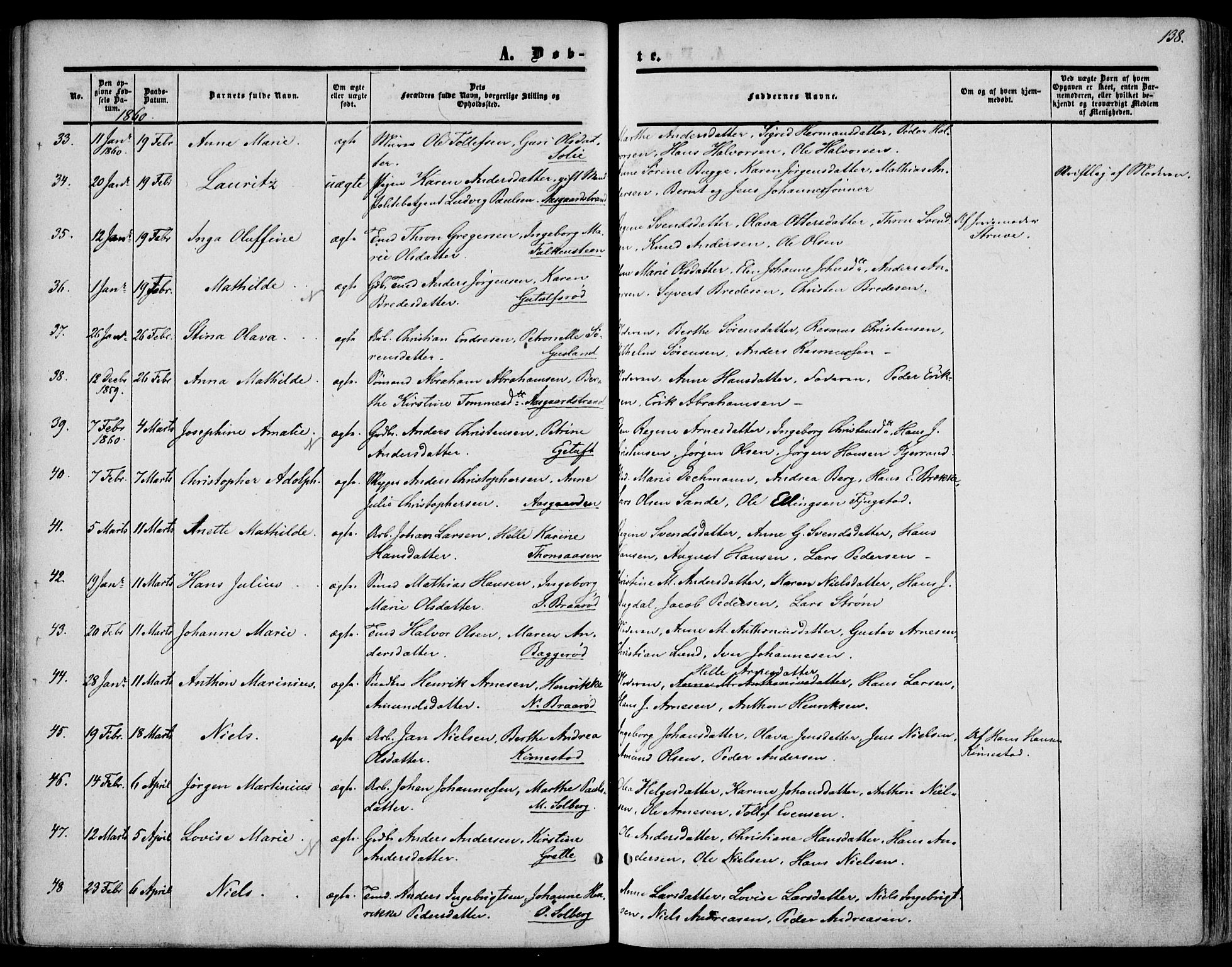 Borre kirkebøker, AV/SAKO-A-338/F/Fa/L0006: Parish register (official) no. I 6, 1852-1862, p. 138