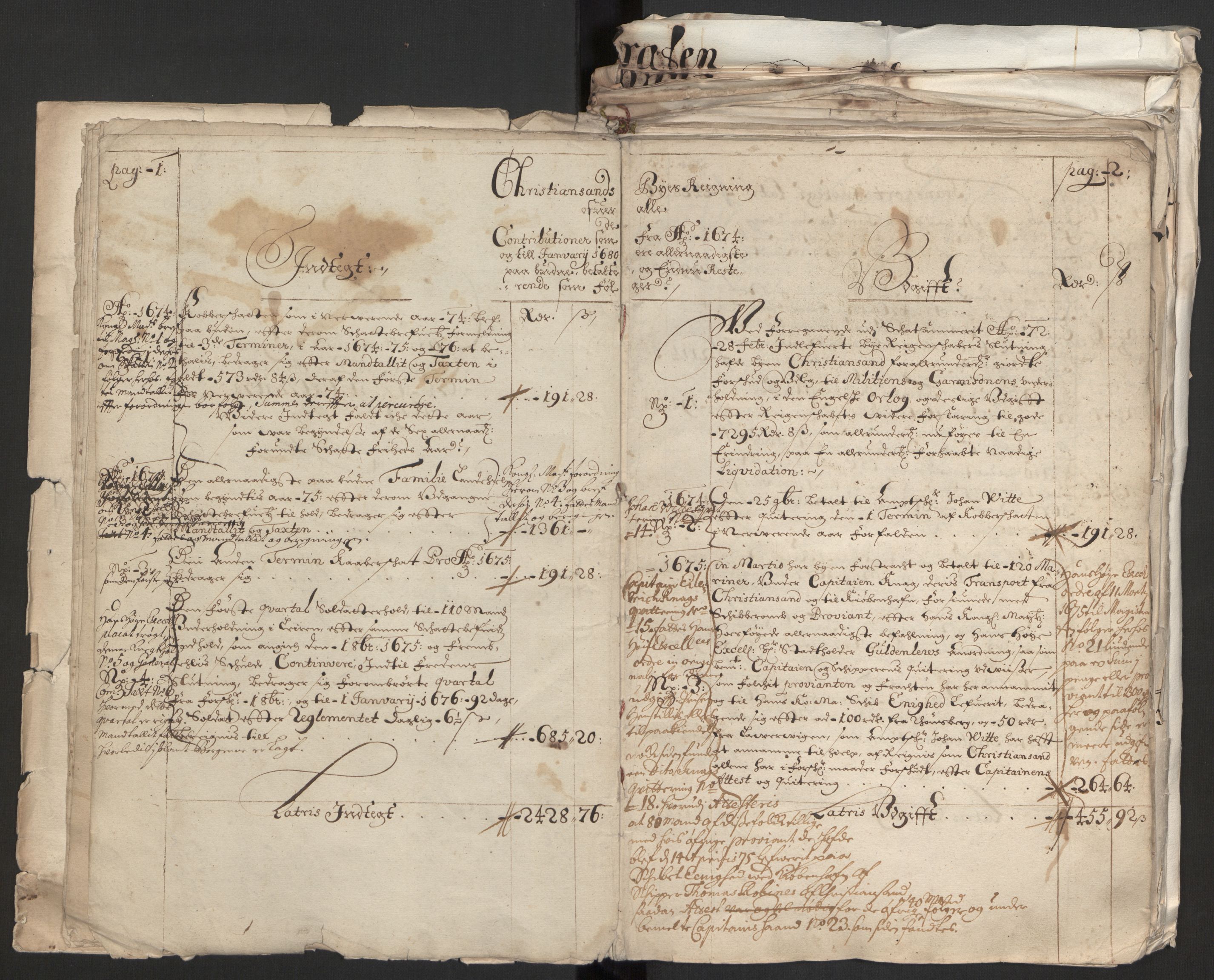 Rentekammeret inntil 1814, Reviderte regnskaper, Byregnskaper, AV/RA-EA-4066/R/Rm/L0258: [M1] Kontribusjonsregnskap, 1664-1700, p. 13