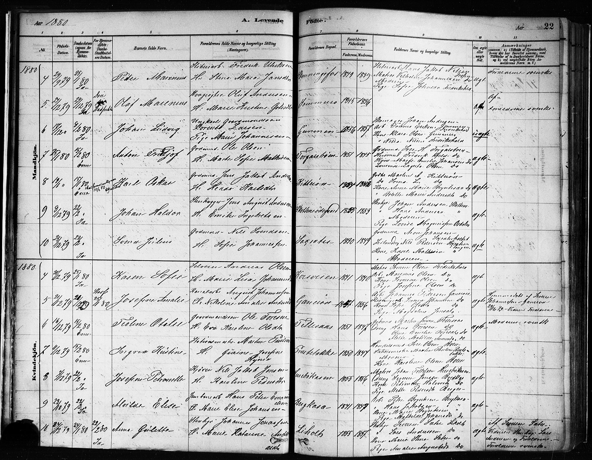 Idd prestekontor Kirkebøker, AV/SAO-A-10911/F/Fc/L0006a: Parish register (official) no. III 6A, 1878-1903, p. 22