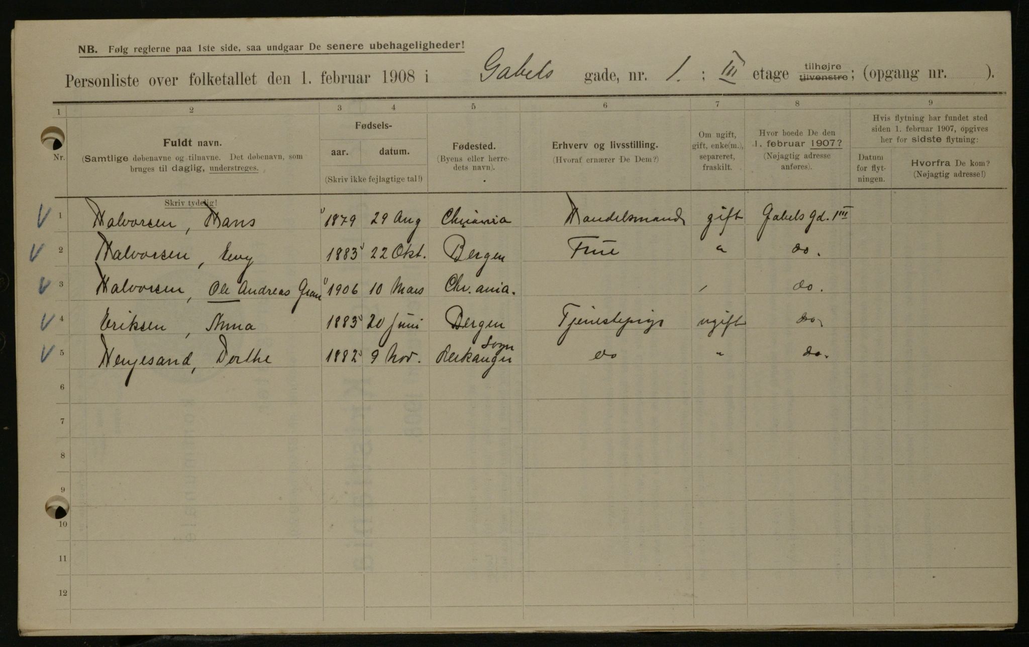 OBA, Municipal Census 1908 for Kristiania, 1908, p. 25718