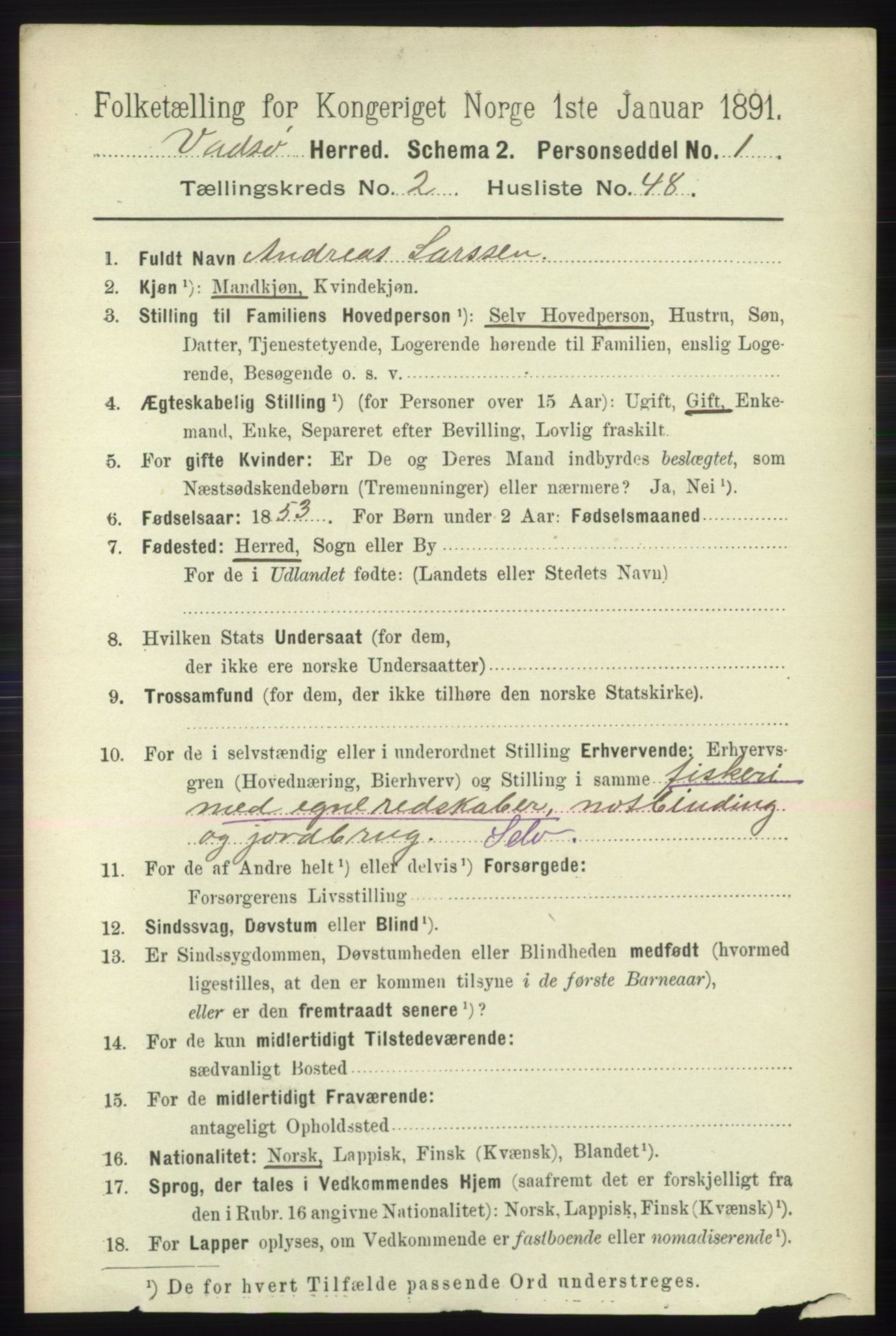 RA, 1891 census for 2029 Vadsø, 1891, p. 761