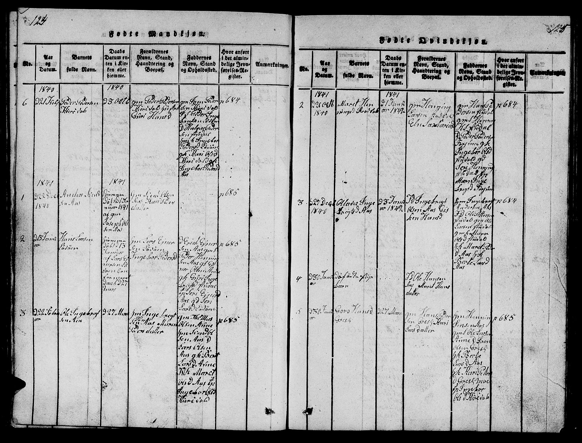 Ministerialprotokoller, klokkerbøker og fødselsregistre - Sør-Trøndelag, SAT/A-1456/698/L1164: Parish register (copy) no. 698C01, 1816-1861, p. 124-125