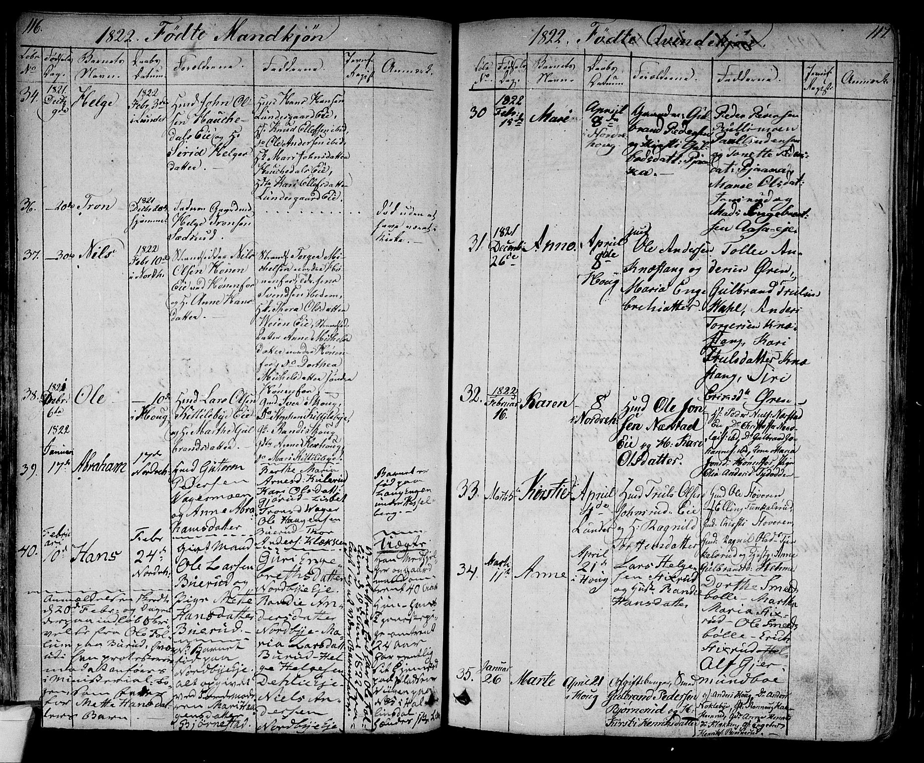 Norderhov kirkebøker, AV/SAKO-A-237/F/Fa/L0009: Parish register (official) no. 9, 1819-1837, p. 116-117