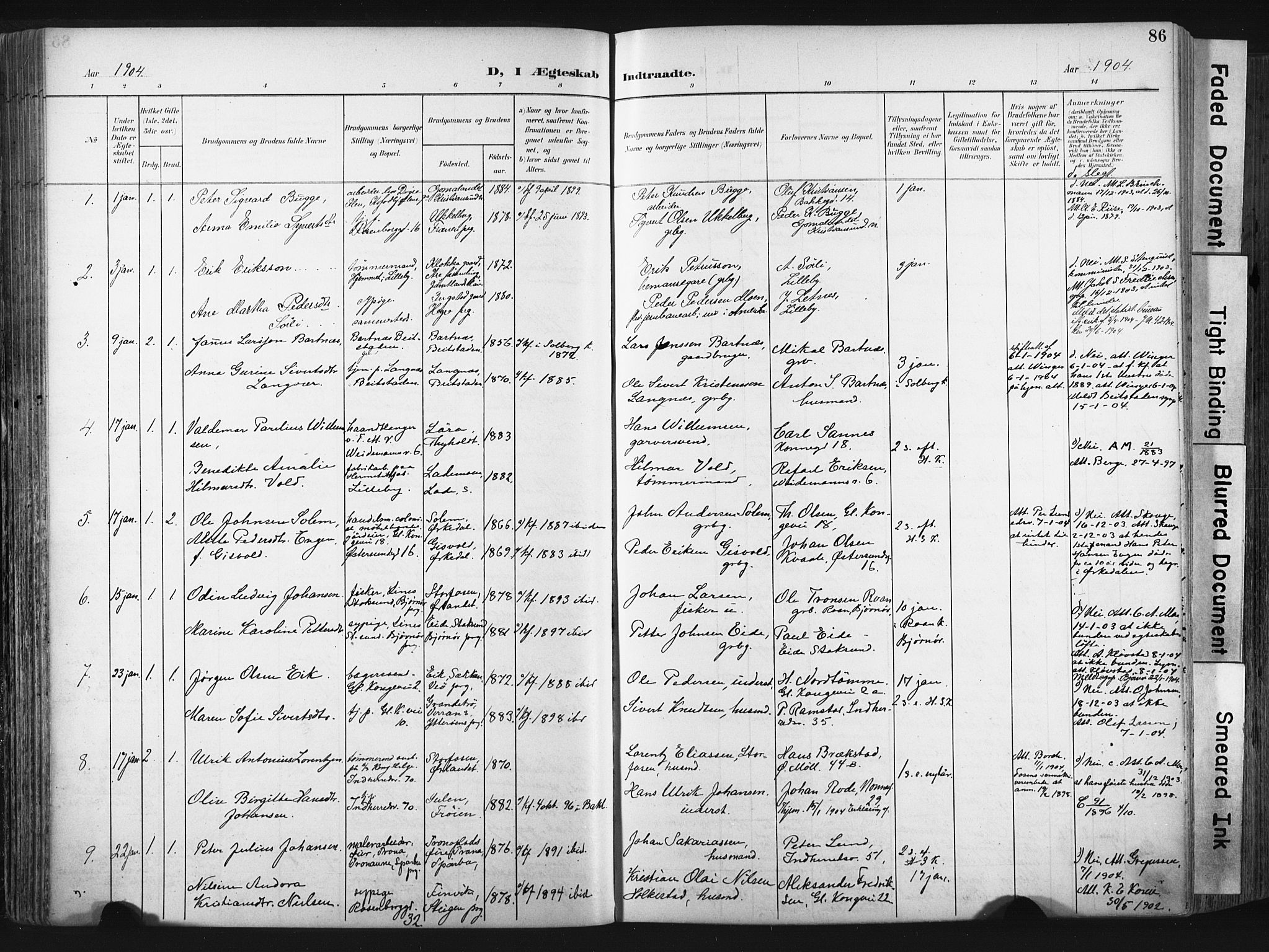 Ministerialprotokoller, klokkerbøker og fødselsregistre - Sør-Trøndelag, SAT/A-1456/604/L0201: Parish register (official) no. 604A21, 1901-1911, p. 86