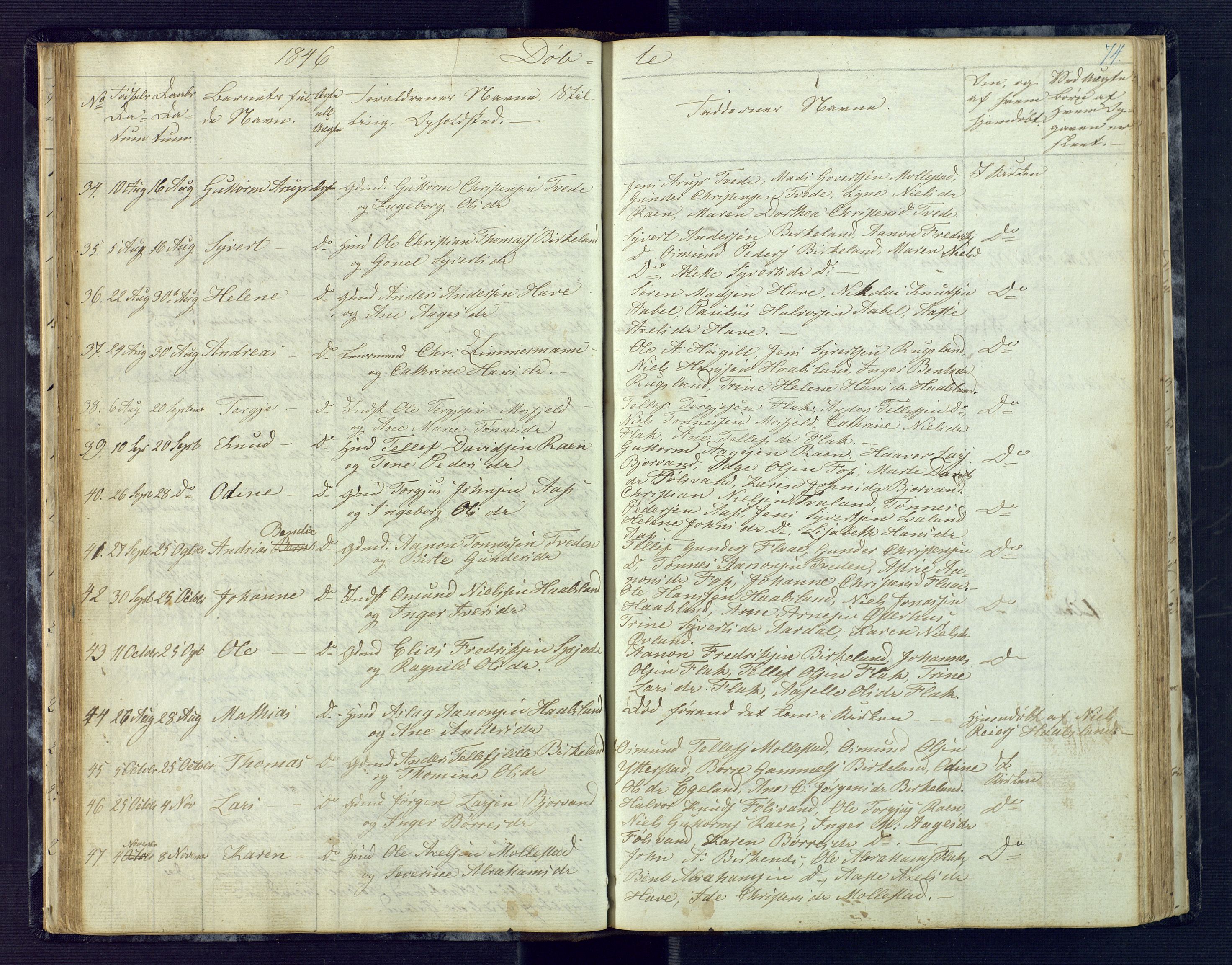 Birkenes sokneprestkontor, AV/SAK-1111-0004/F/Fb/L0001: Parish register (copy) no. B 1, 1837-1856, p. 74