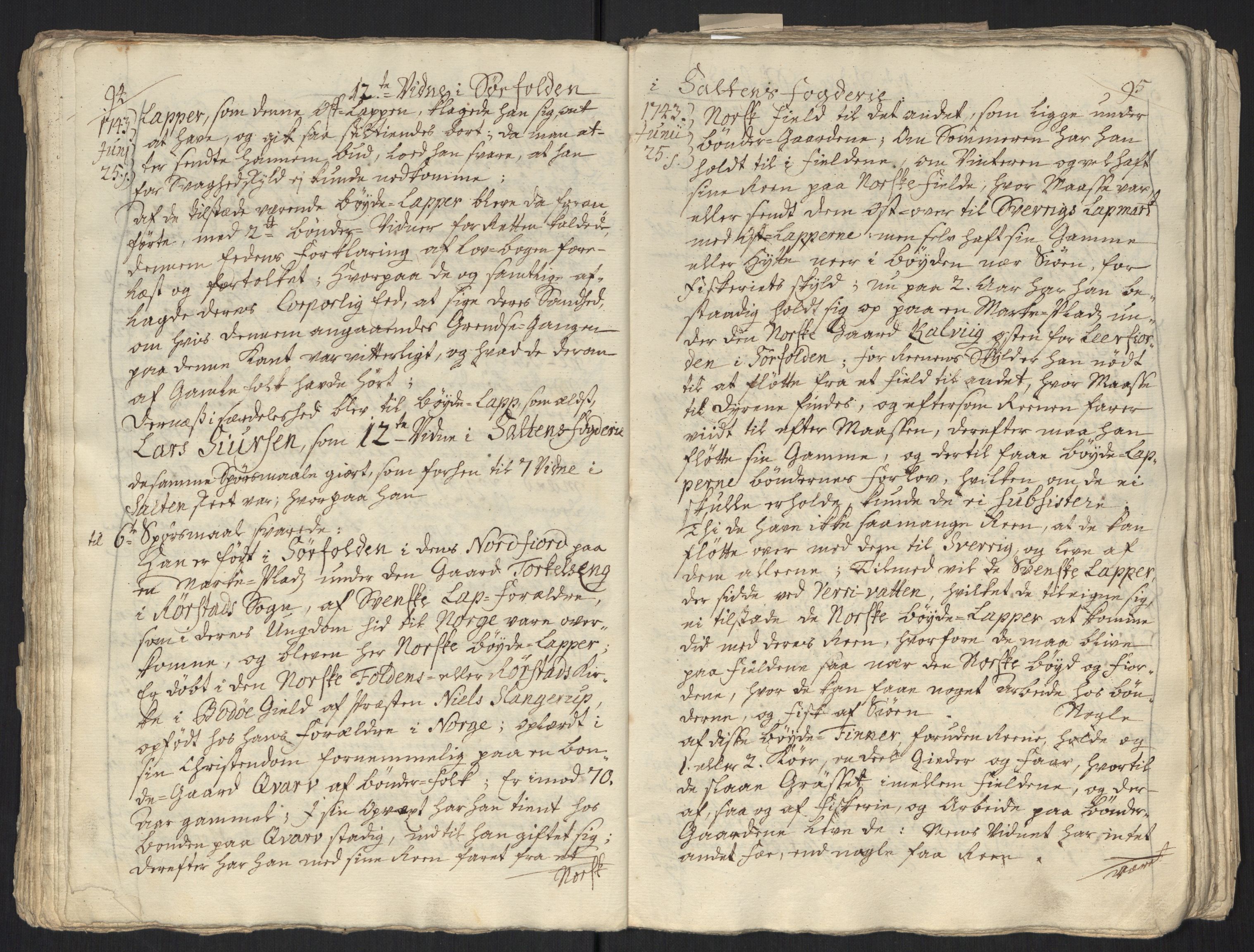Danske Kanselli, Grensearkivet, AV/RA-EA-4062/F/L0011a/0001: Volum XXIII-XXVIa / Vol. XXIII: Major Schnitlers grenseeksaminasjonsprotokoll, 3. bind, 1743, p. 94-95