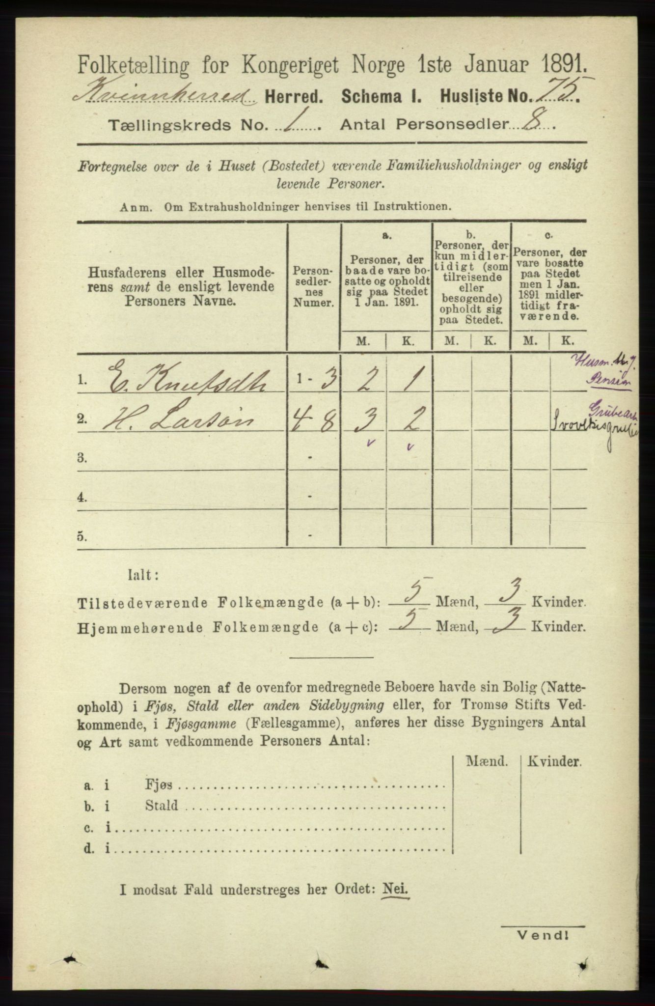 RA, 1891 census for 1224 Kvinnherad, 1891, p. 116