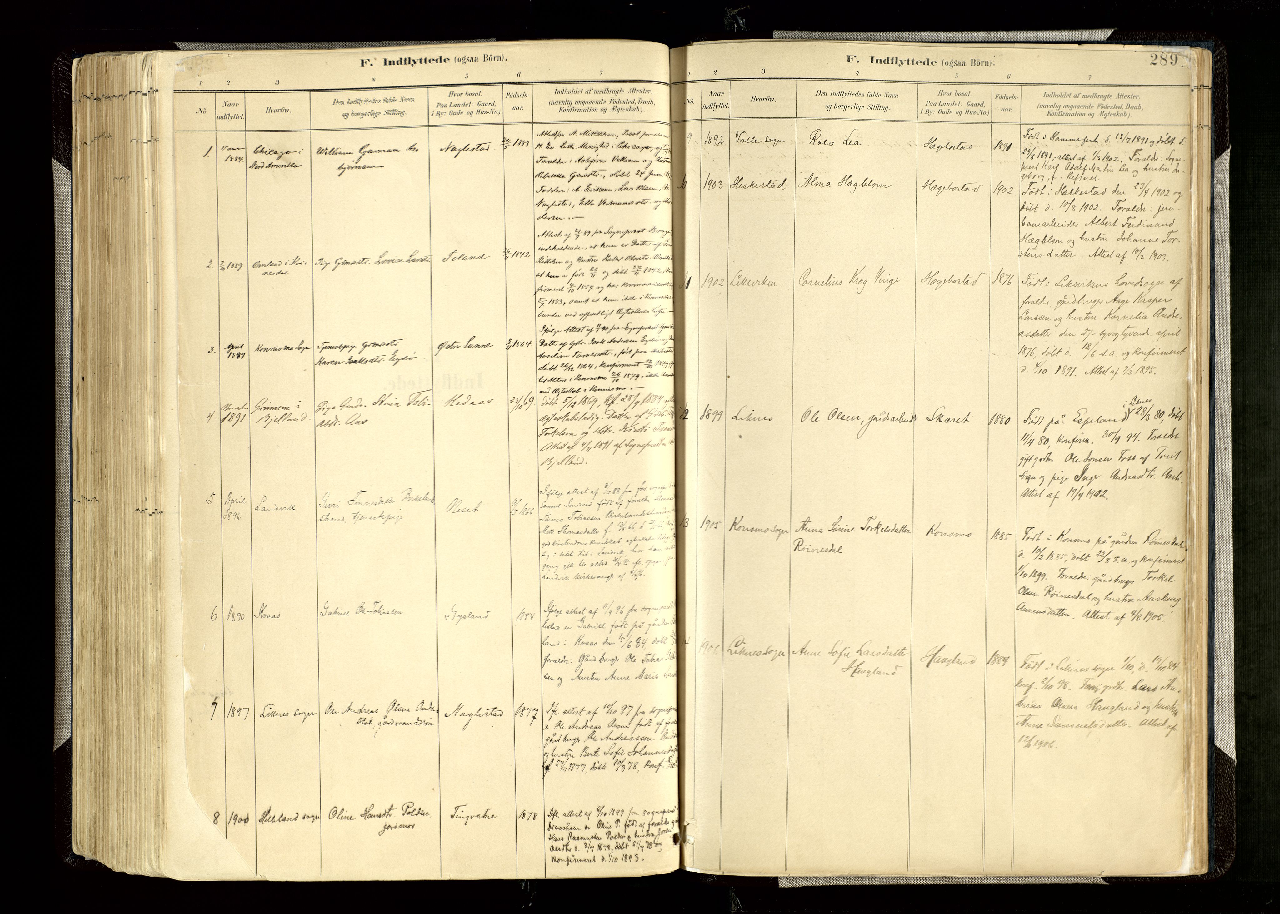 Hægebostad sokneprestkontor, SAK/1111-0024/F/Fa/Faa/L0006: Parish register (official) no. A 6, 1887-1929, p. 289