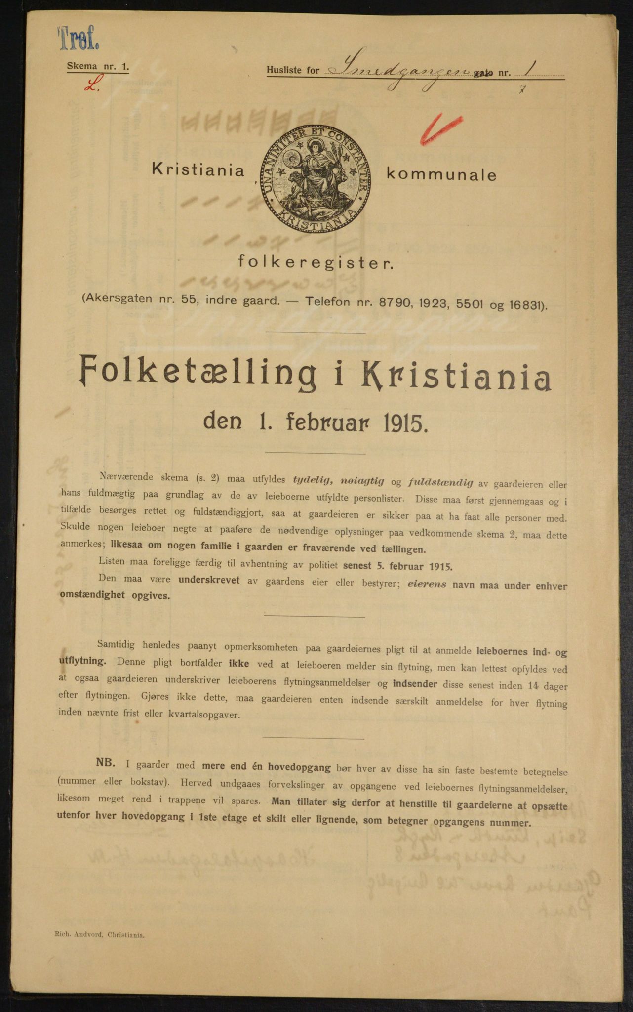 OBA, Municipal Census 1915 for Kristiania, 1915, p. 96970