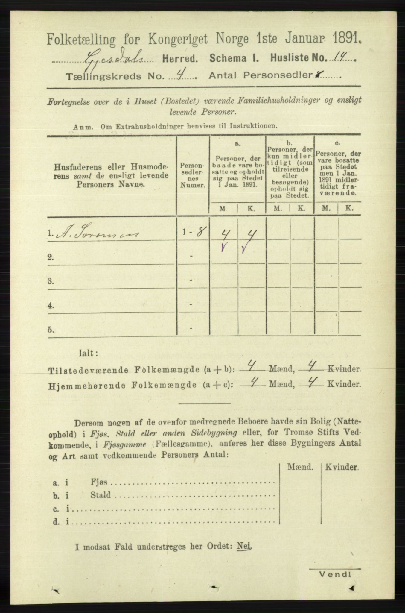 RA, 1891 census for 1122 Gjesdal, 1891, p. 1153