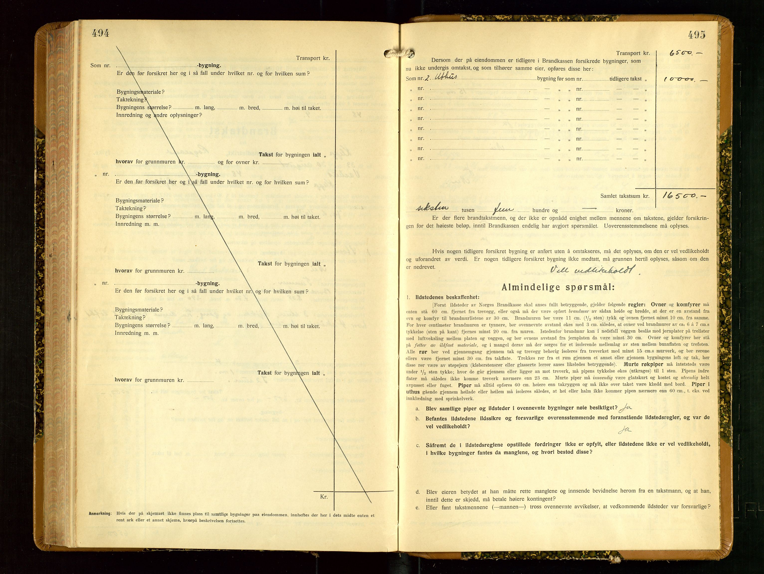 Klepp lensmannskontor, SAST/A-100163/Goc/L0012: "Brandtakstprotokoll" m/register, 1929-1933, p. 494-495