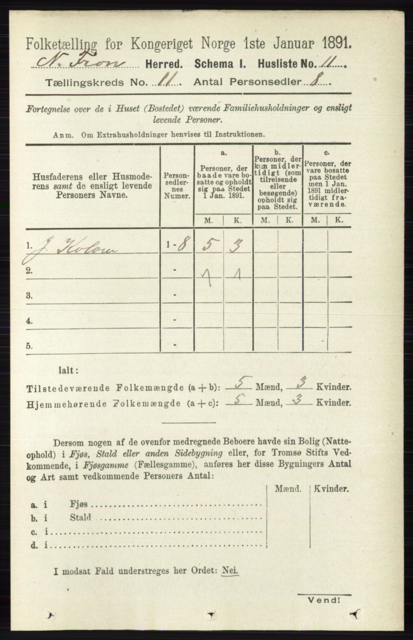 RA, 1891 census for 0518 Nord-Fron, 1891, p. 4791