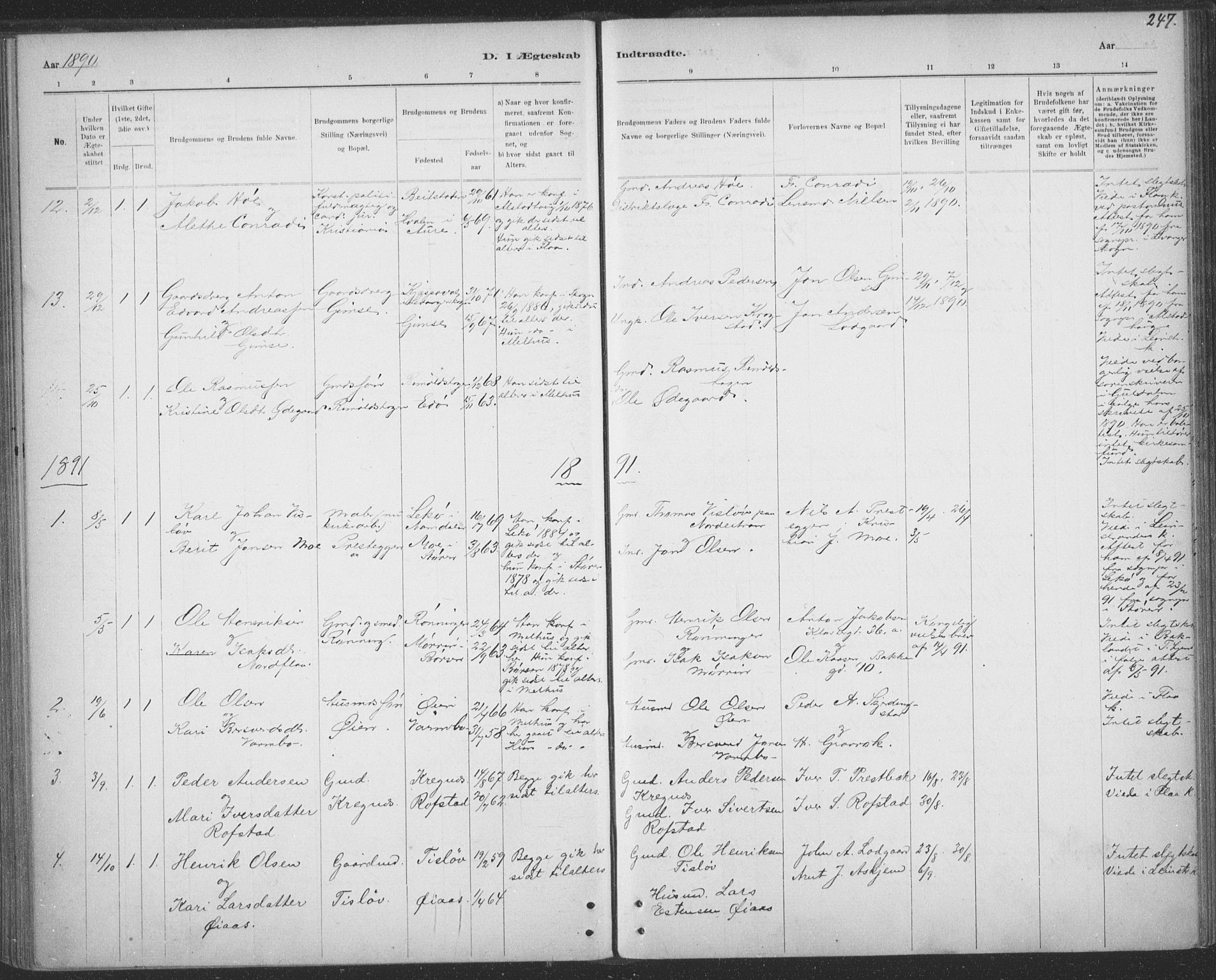 Ministerialprotokoller, klokkerbøker og fødselsregistre - Sør-Trøndelag, SAT/A-1456/691/L1085: Parish register (official) no. 691A17, 1887-1908, p. 247