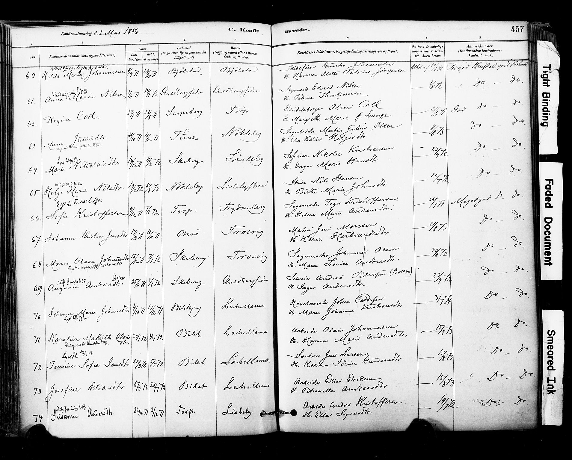 Glemmen prestekontor Kirkebøker, AV/SAO-A-10908/F/Fa/L0011: Parish register (official) no. 11, 1878-1917, p. 457