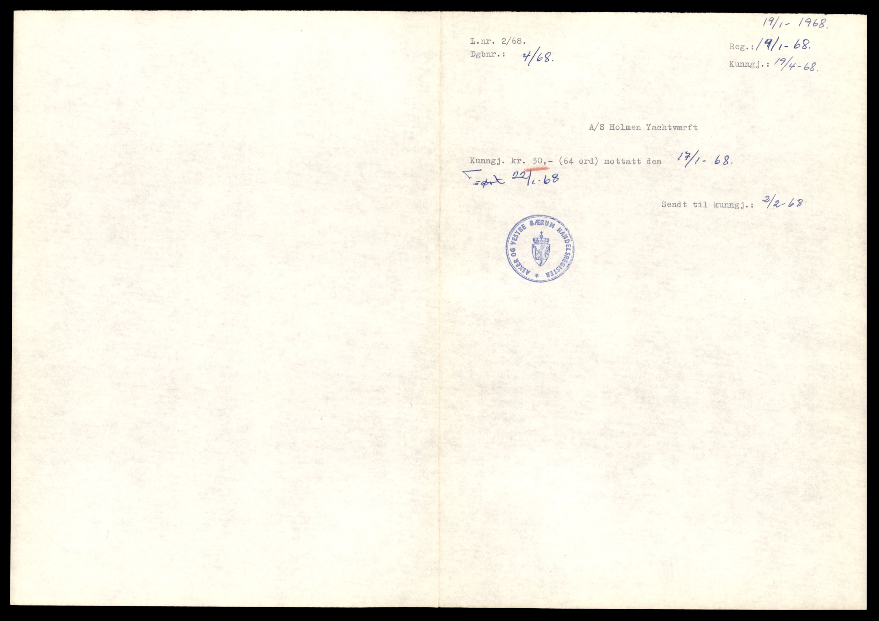 Asker og Bærum tingrett, AV/SAT-A-10379/K/Kb/Kba/L0094: Enkeltmannsforetak, aksjeselskap og andelslag i Asker og Vestre Bærum 1/1968 - 173/1969, 1968-1969, p. 13