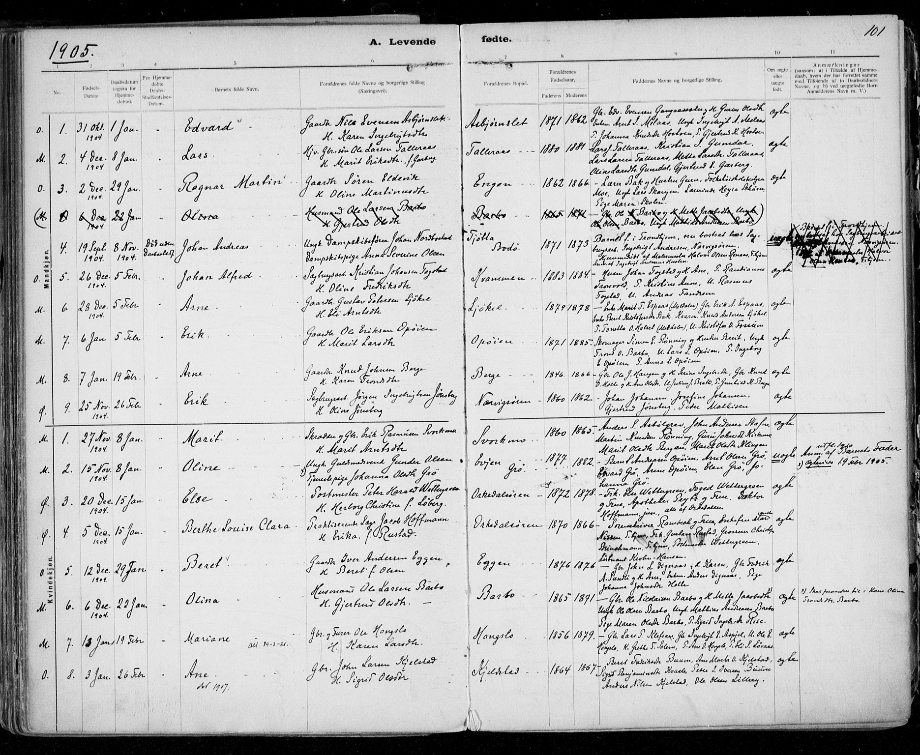 Ministerialprotokoller, klokkerbøker og fødselsregistre - Sør-Trøndelag, SAT/A-1456/668/L0811: Parish register (official) no. 668A11, 1894-1913, p. 101