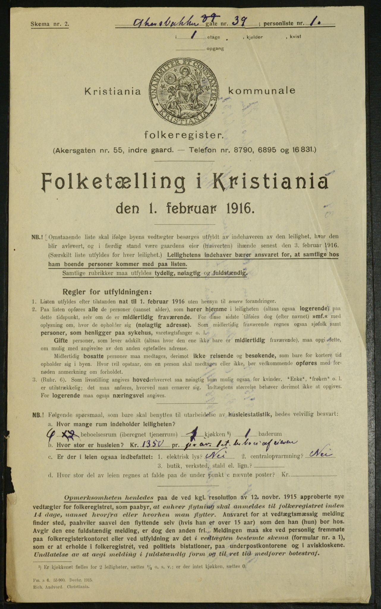 OBA, Municipal Census 1916 for Kristiania, 1916, p. 315