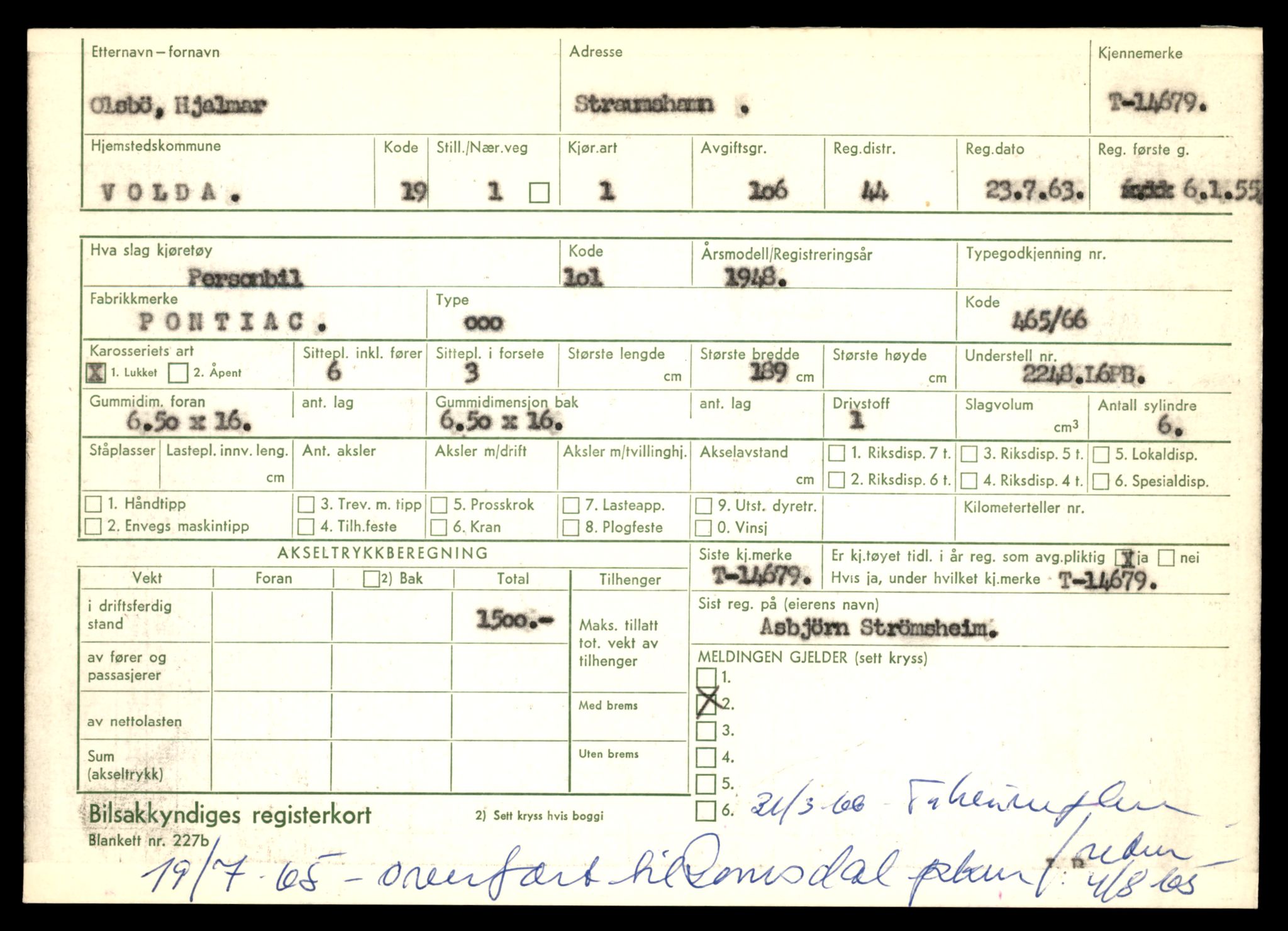 Møre og Romsdal vegkontor - Ålesund trafikkstasjon, SAT/A-4099/F/Fe/L0047: Registreringskort for kjøretøy T 14580 - T 14720, 1927-1998, p. 2355