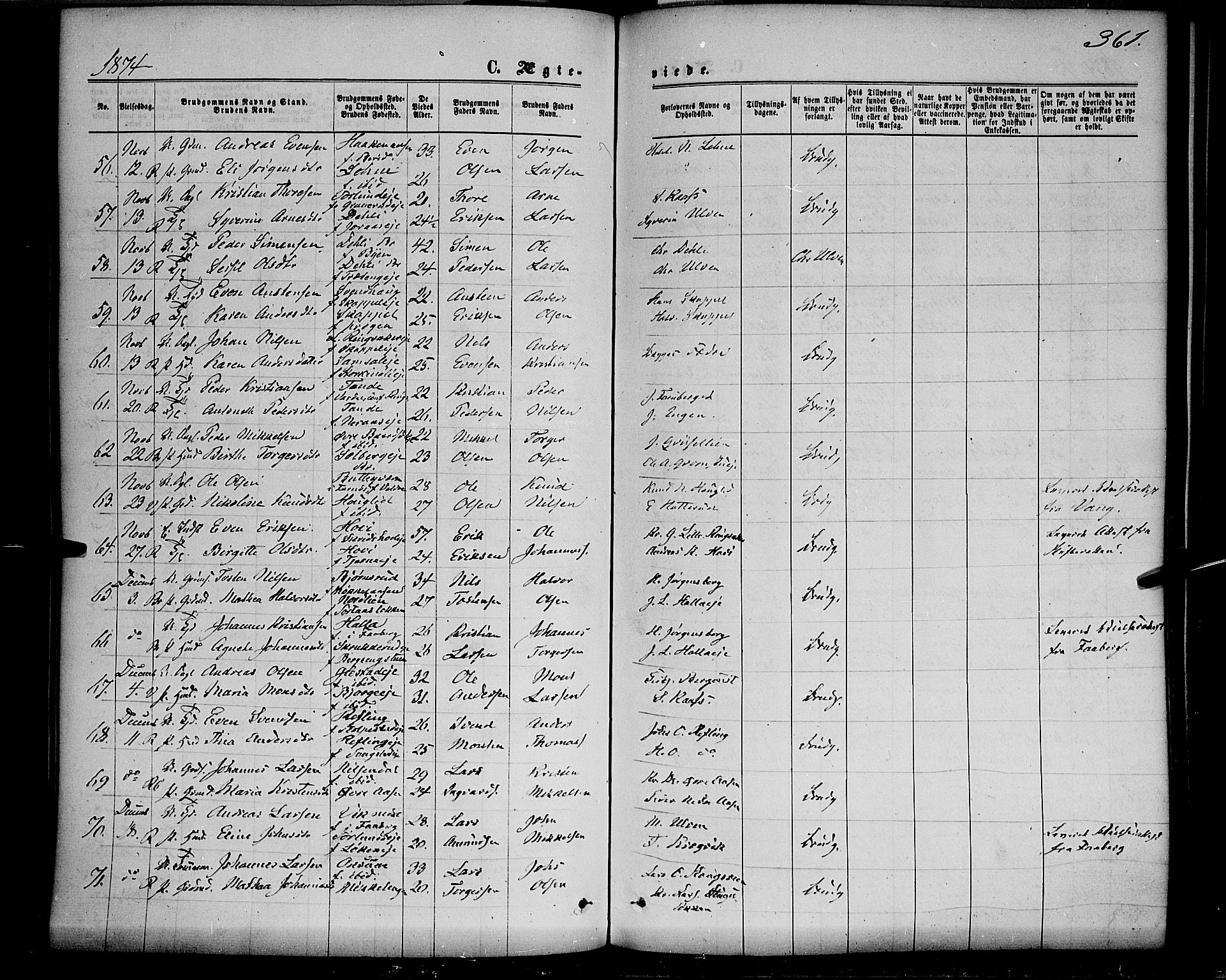 Ringsaker prestekontor, AV/SAH-PREST-014/K/Ka/L0011: Parish register (official) no. 11, 1870-1878, p. 361