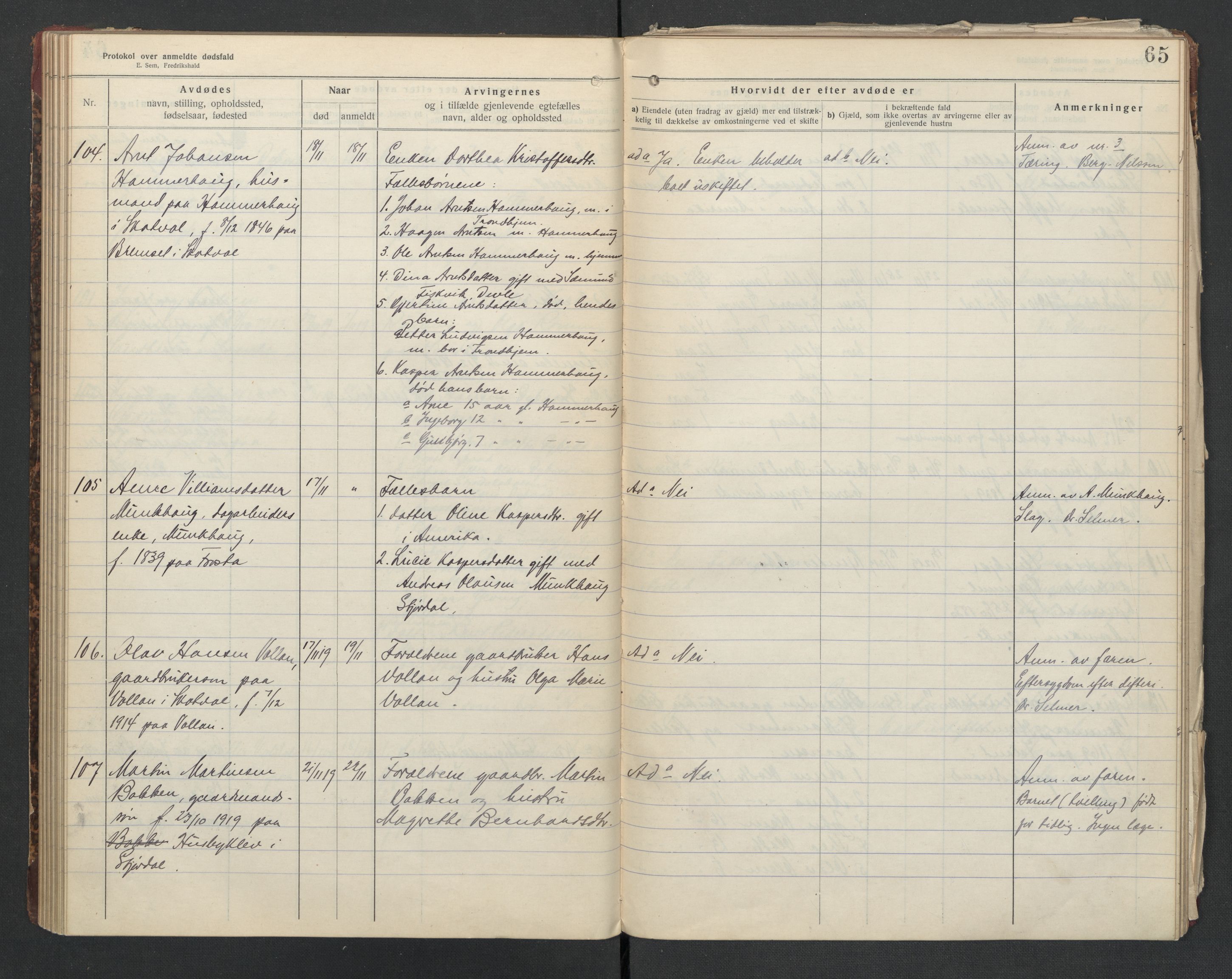 Nedre Stjørdal lensmannskontor, AV/SAT-A-1044/02/L0004: 2.01.04 Dødsfallsprotokoller, 1917-1921, p. 65