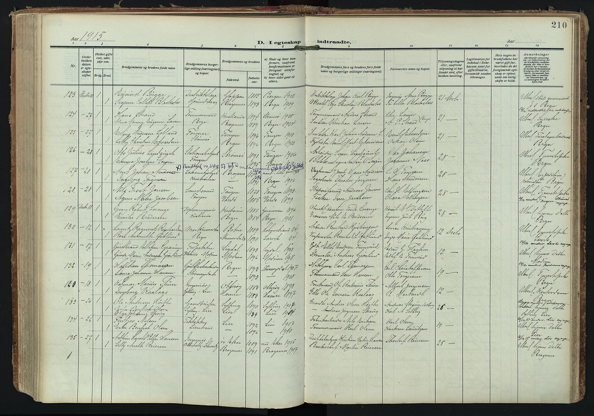 Bragernes kirkebøker, SAKO/A-6/F/Fc/L0008: Parish register (official) no. III 8, 1909-1921, p. 210