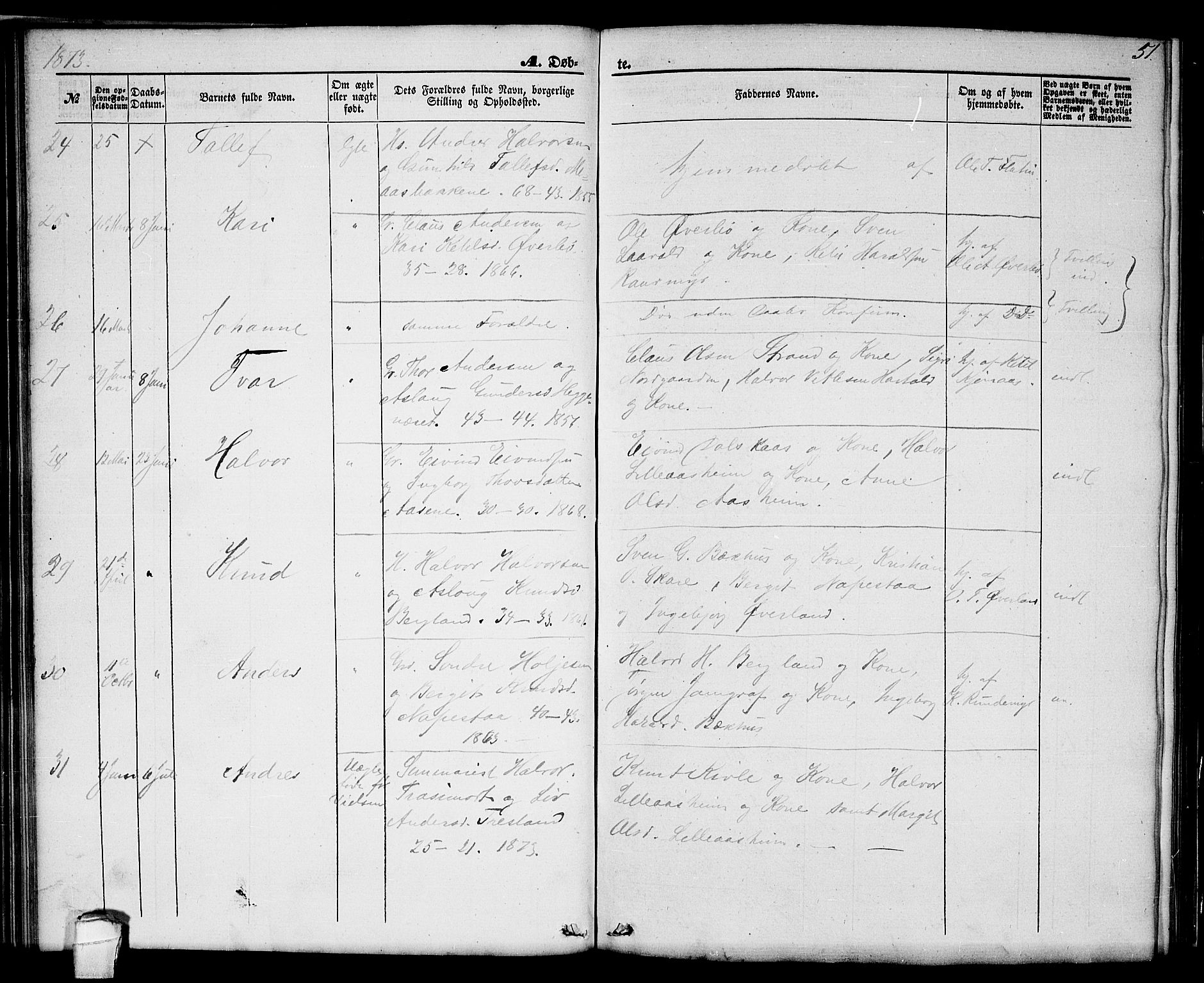 Seljord kirkebøker, SAKO/A-20/G/Ga/L0003: Parish register (copy) no. I 3, 1866-1873, p. 51