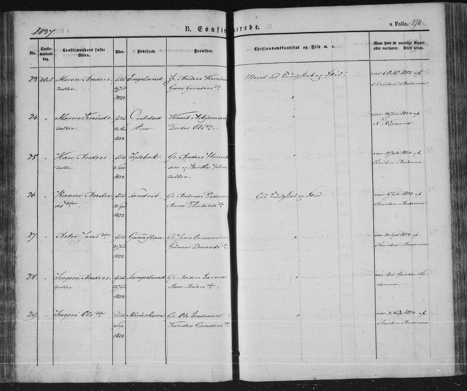 Vennesla sokneprestkontor, AV/SAK-1111-0045/Fa/Fac/L0004: Parish register (official) no. A 4, 1834-1855, p. 270