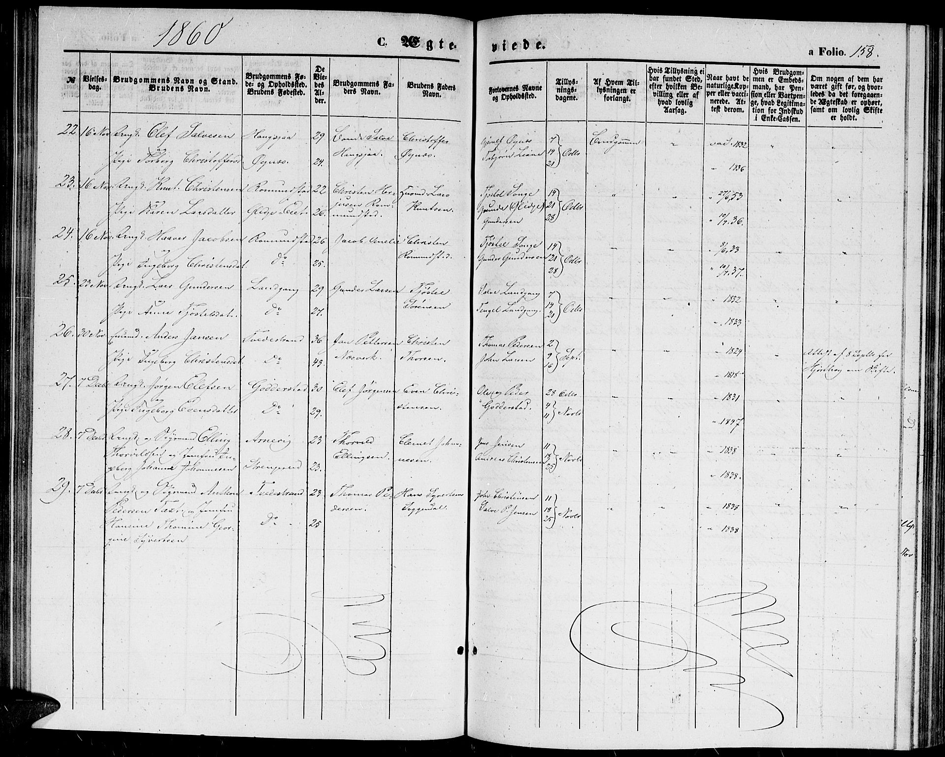 Holt sokneprestkontor, AV/SAK-1111-0021/F/Fb/L0008: Parish register (copy) no. B 8, 1858-1871, p. 158