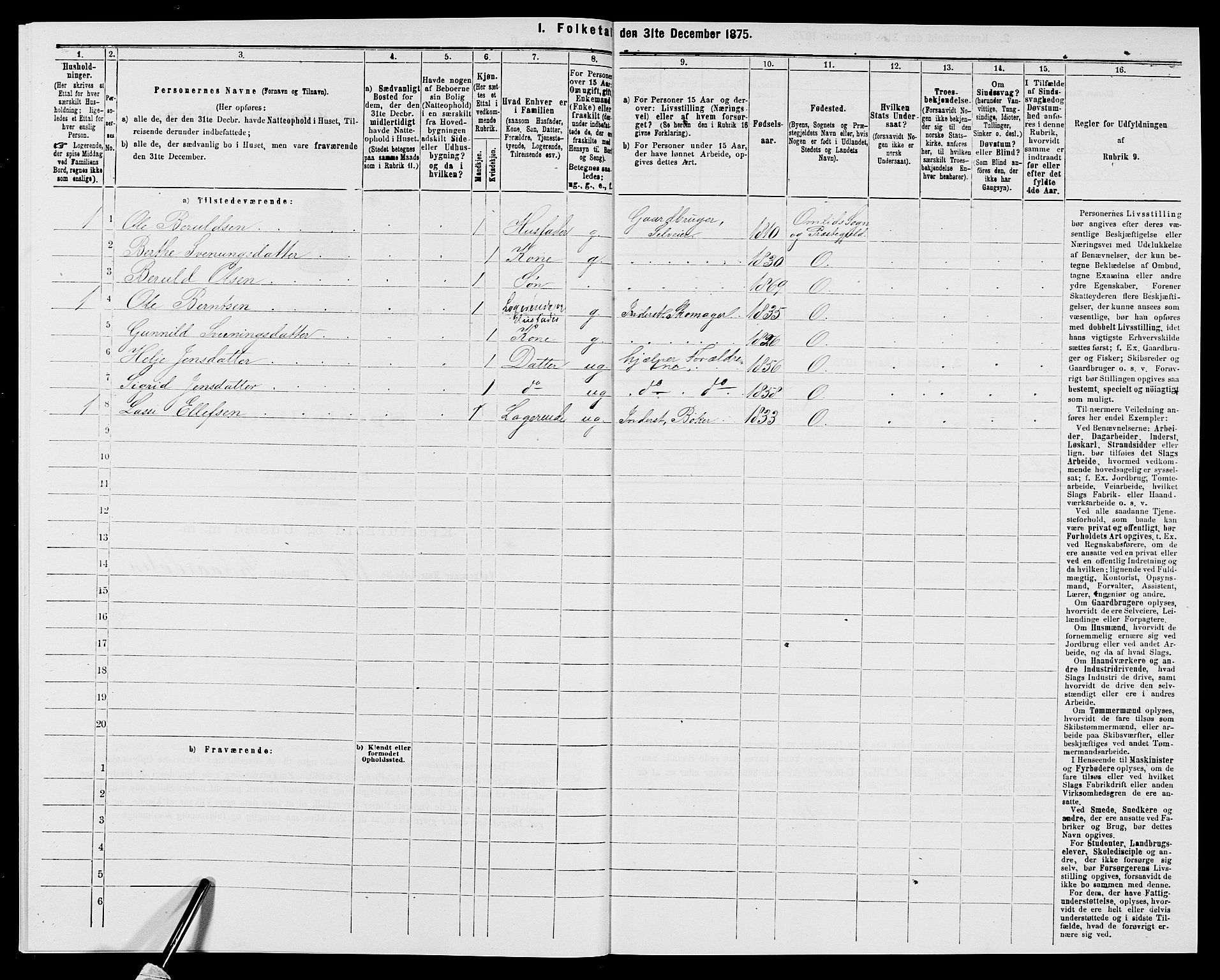 SAK, 1875 census for 0929P Åmli, 1875, p. 407