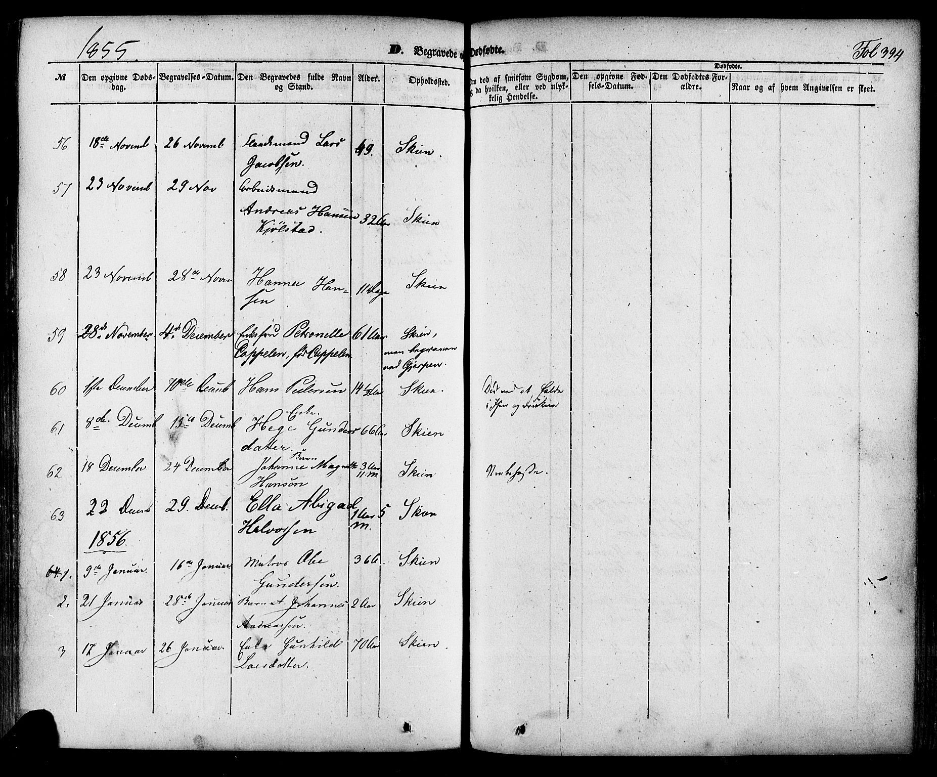 Skien kirkebøker, SAKO/A-302/F/Fa/L0006a: Parish register (official) no. 6A, 1843-1856, p. 394
