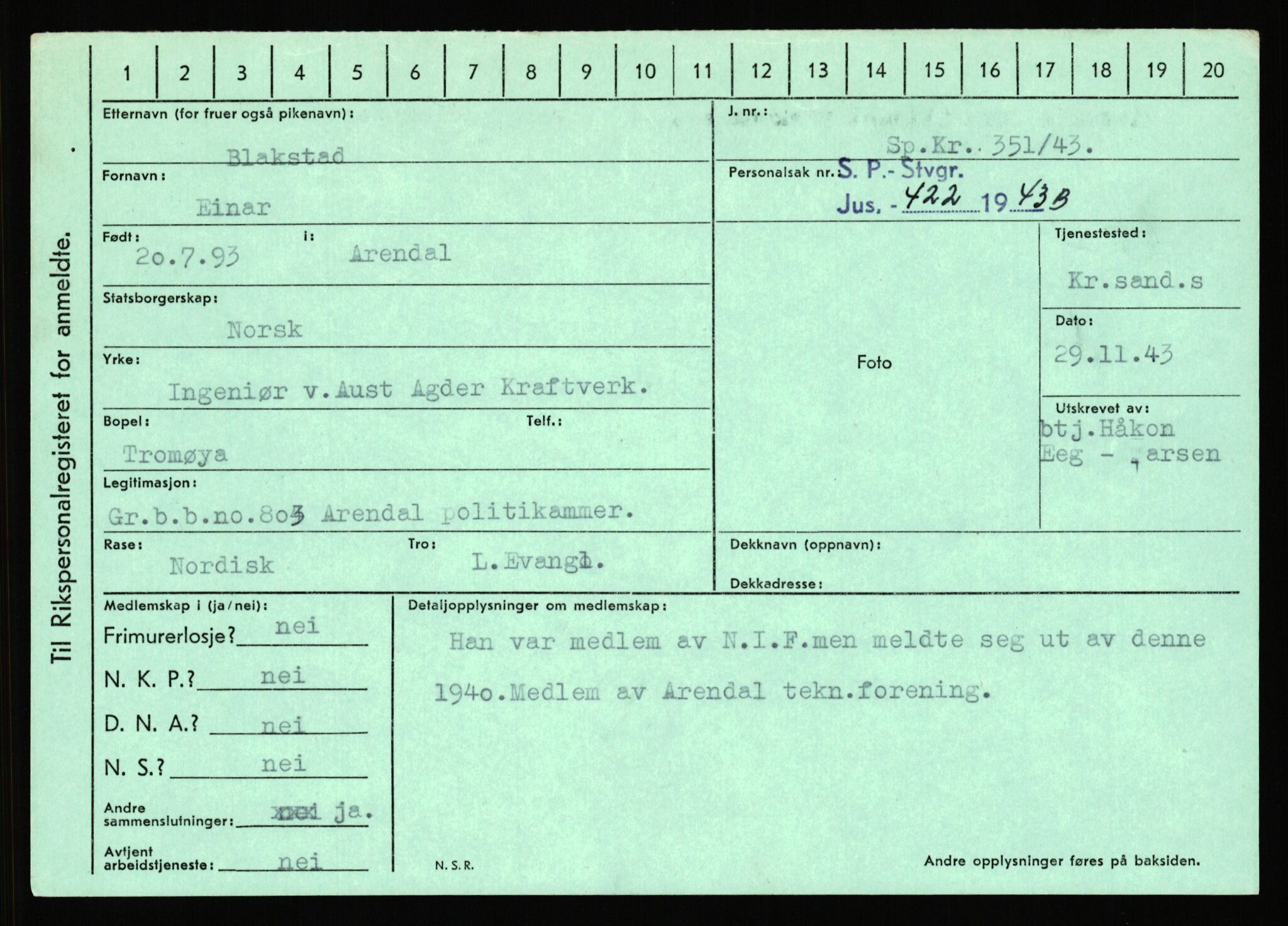 Statspolitiet - Hovedkontoret / Osloavdelingen, AV/RA-S-1329/C/Ca/L0002: Arneberg - Brand, 1943-1945, p. 4194