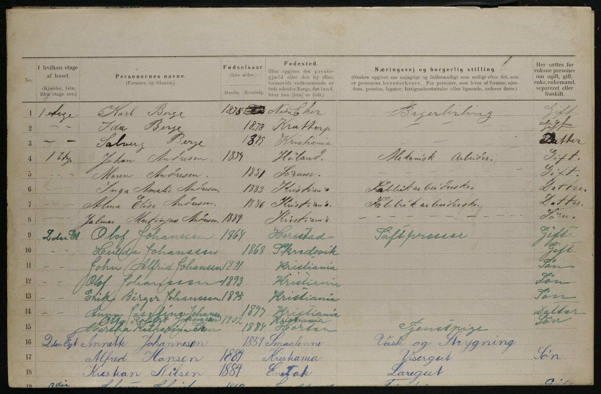 OBA, Municipal Census 1901 for Kristiania, 1901, p. 3500