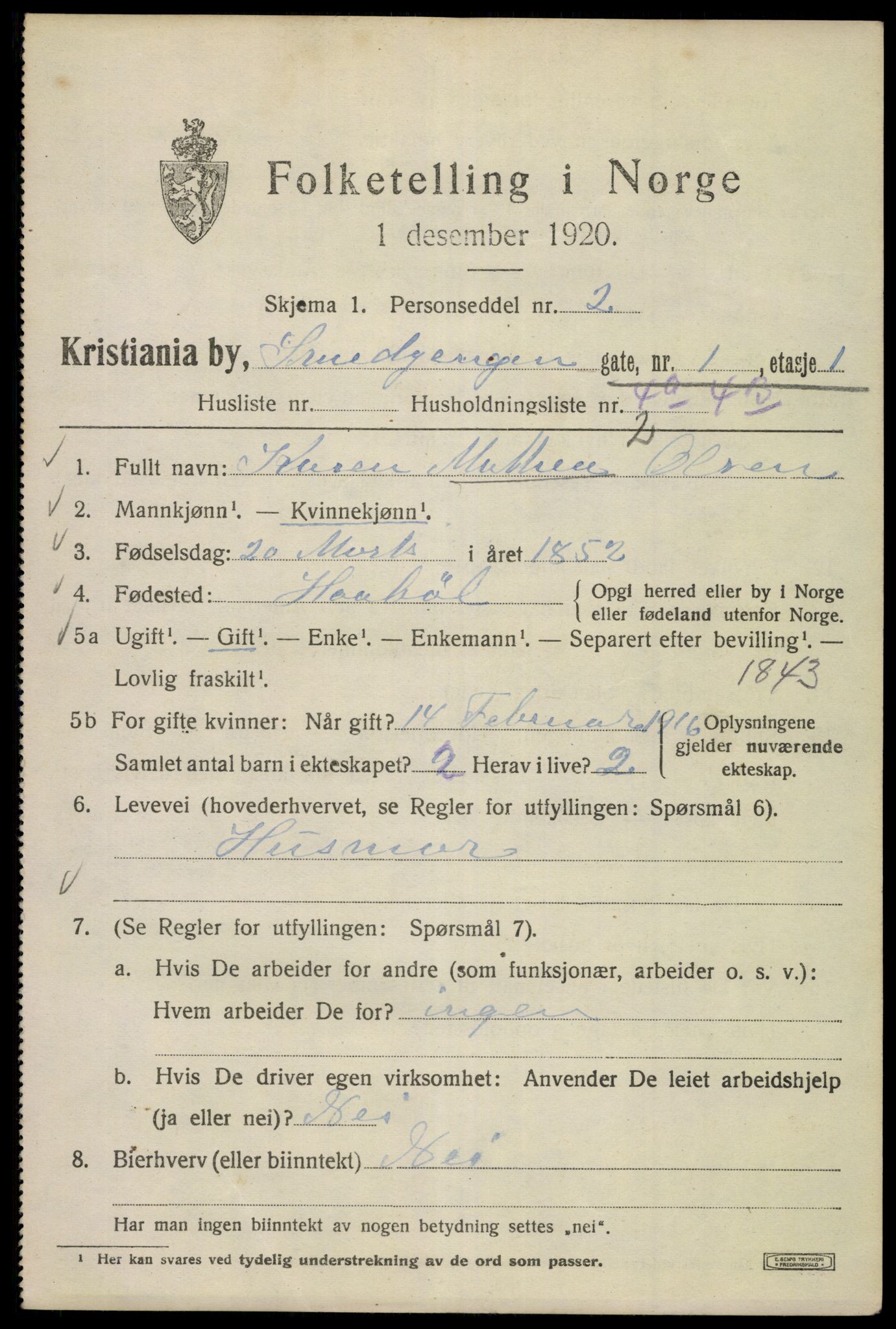 SAO, 1920 census for Kristiania, 1920, p. 519143