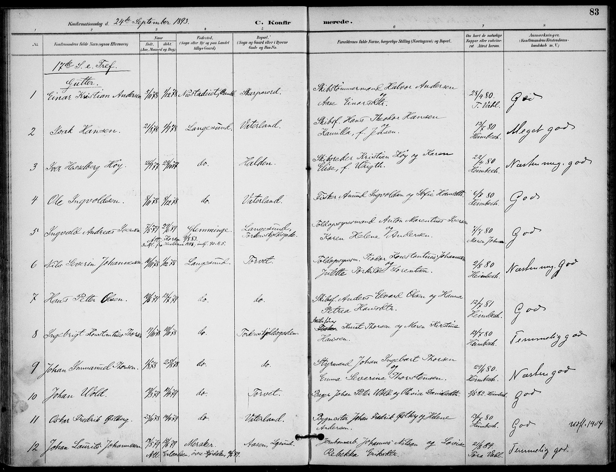 Langesund kirkebøker, SAKO/A-280/F/Fa/L0003: Parish register (official) no. 3, 1893-1907, p. 83
