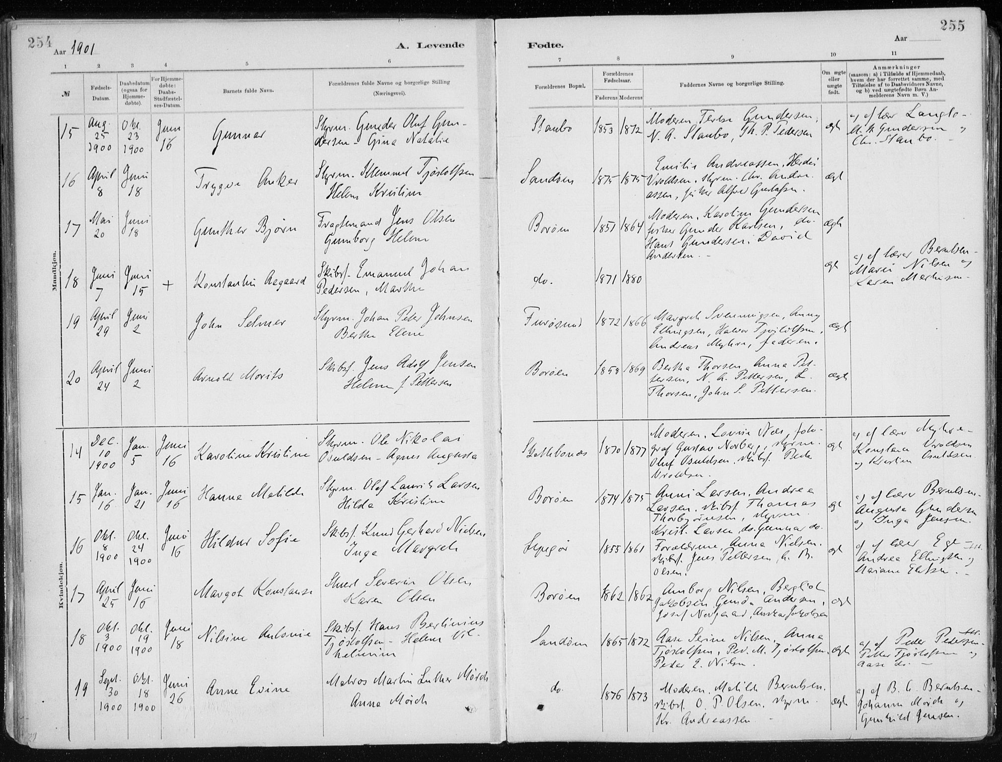 Dypvåg sokneprestkontor, AV/SAK-1111-0007/F/Fa/Faa/L0008: Parish register (official) no. A 8, 1885-1906, p. 254-255