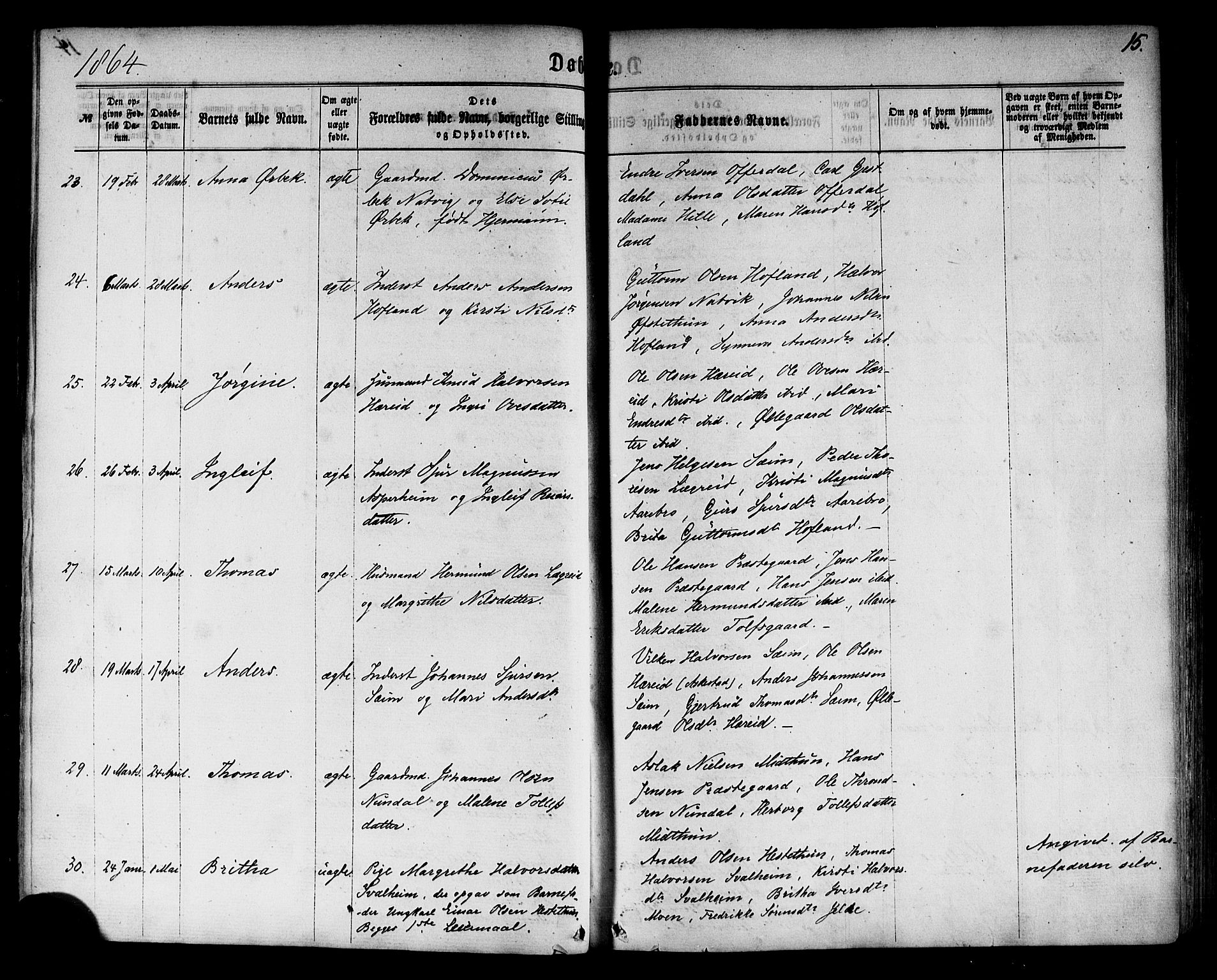 Årdal sokneprestembete, SAB/A-81701: Parish register (official) no. A 3, 1863-1886, p. 15