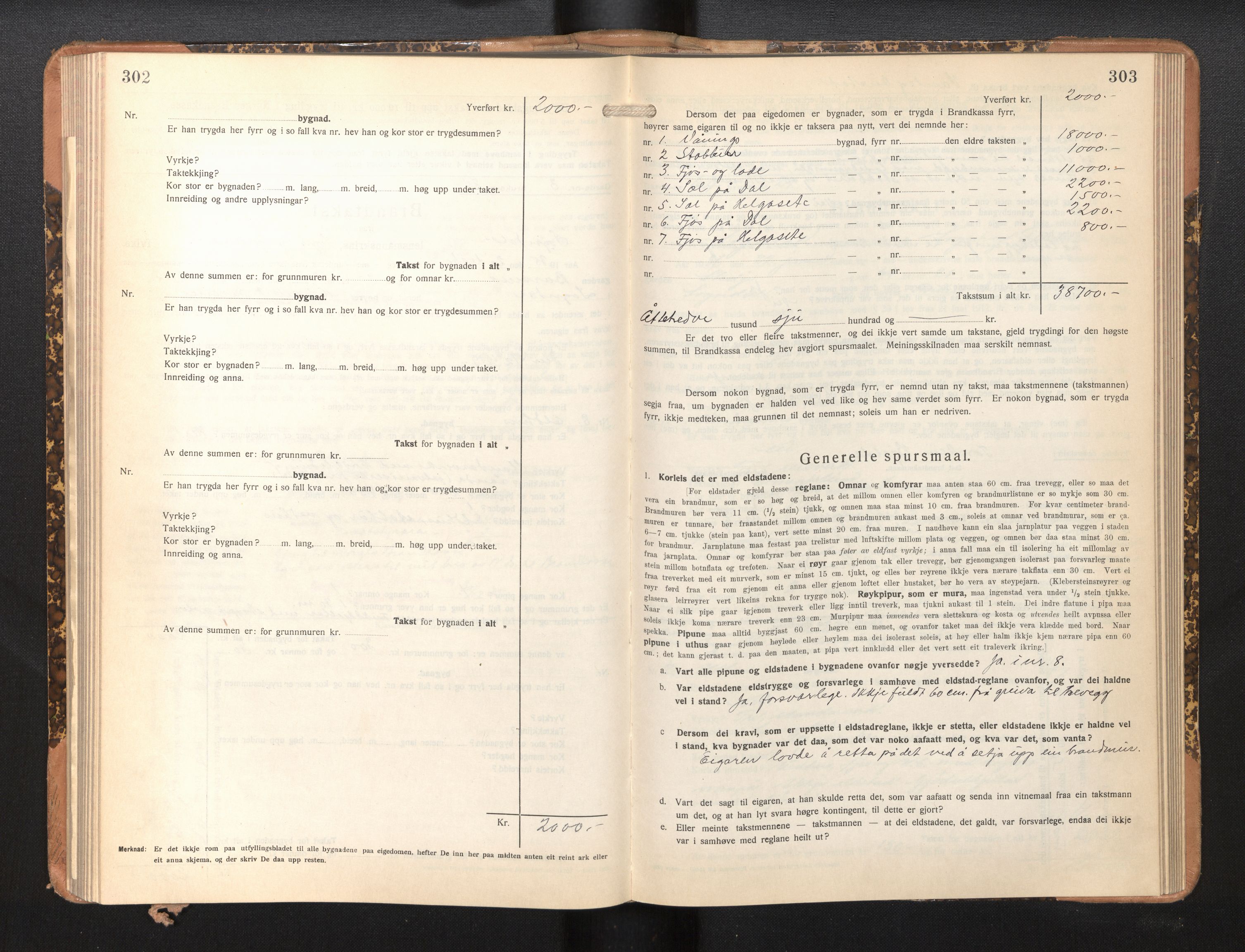 Lensmannen i Sogndal, SAB/A-29901/0012/L0013: Branntakstprotokoll, skjematakst, 1931-1938, p. 302-303