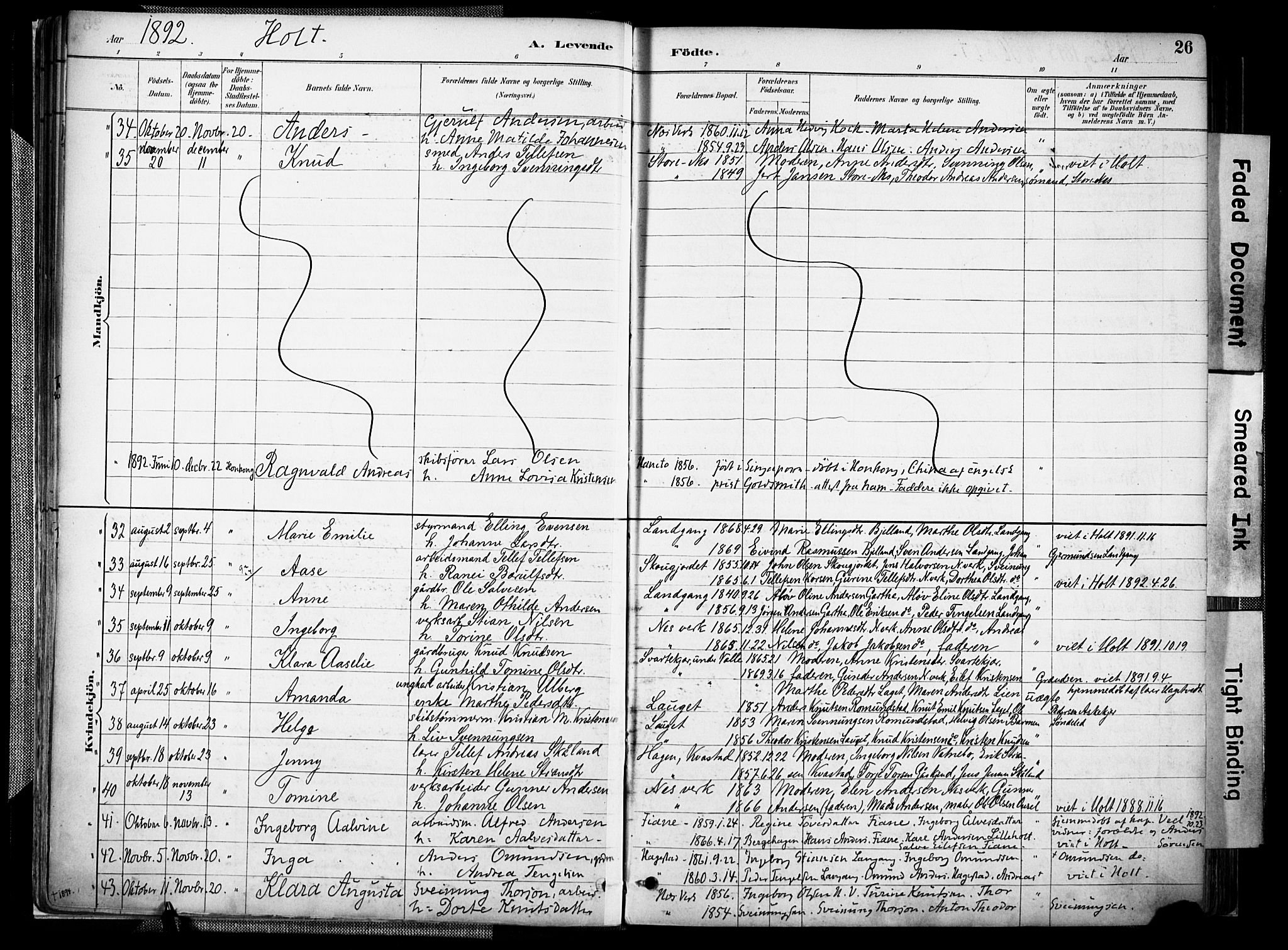 Holt sokneprestkontor, AV/SAK-1111-0021/F/Fa/L0012: Parish register (official) no. A 12, 1885-1907, p. 26