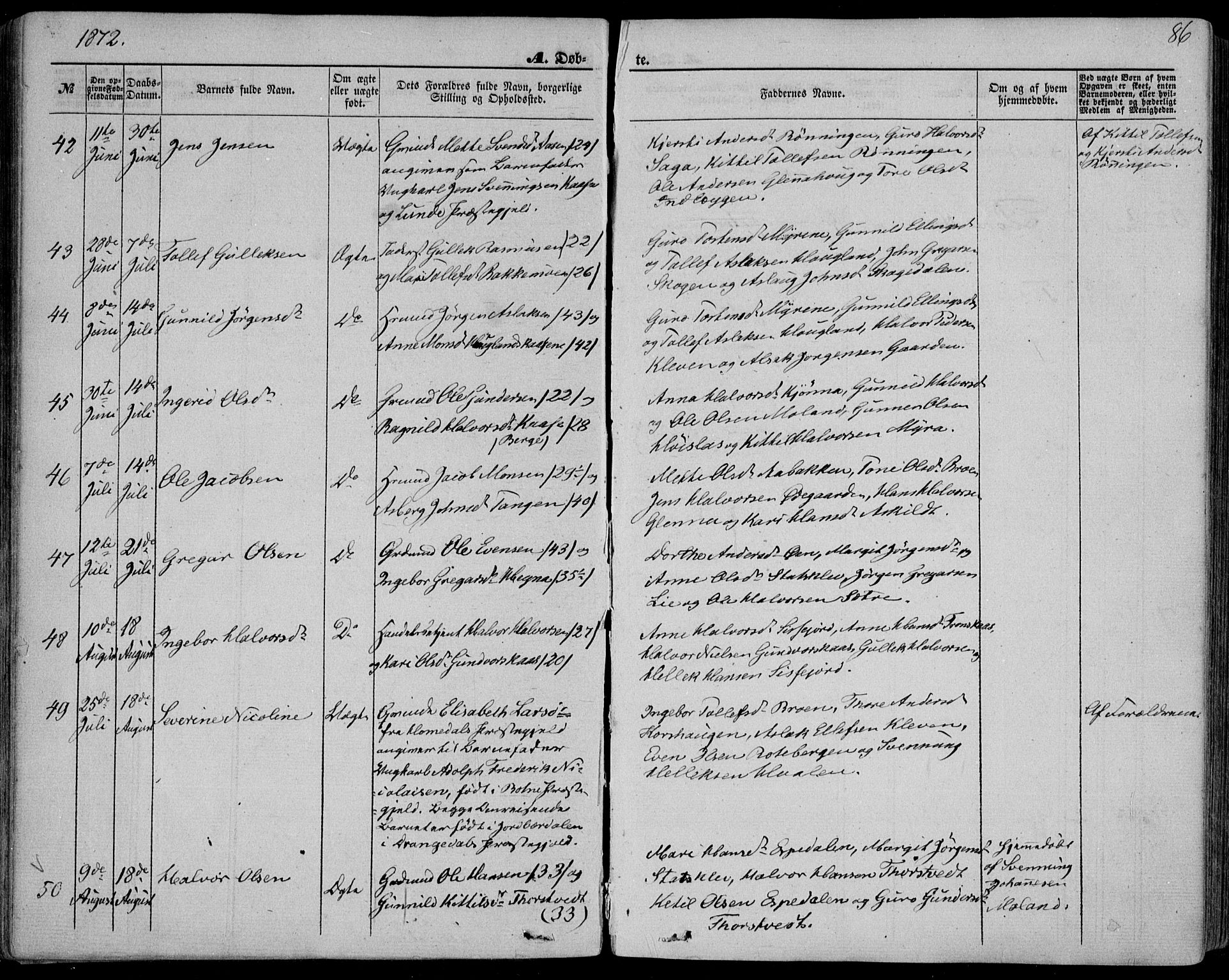Bø kirkebøker, AV/SAKO-A-257/F/Fa/L0009: Parish register (official) no. 9, 1862-1879, p. 86