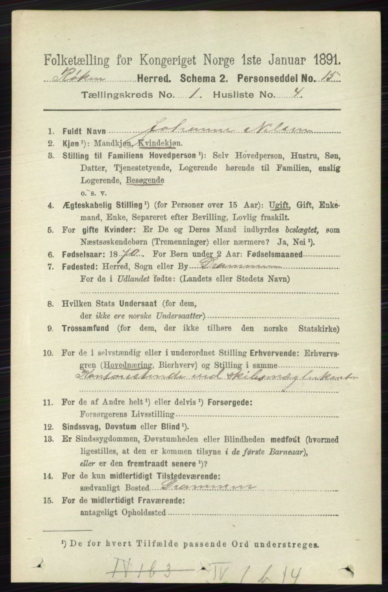 RA, 1891 census for 0627 Røyken, 1891, p. 120