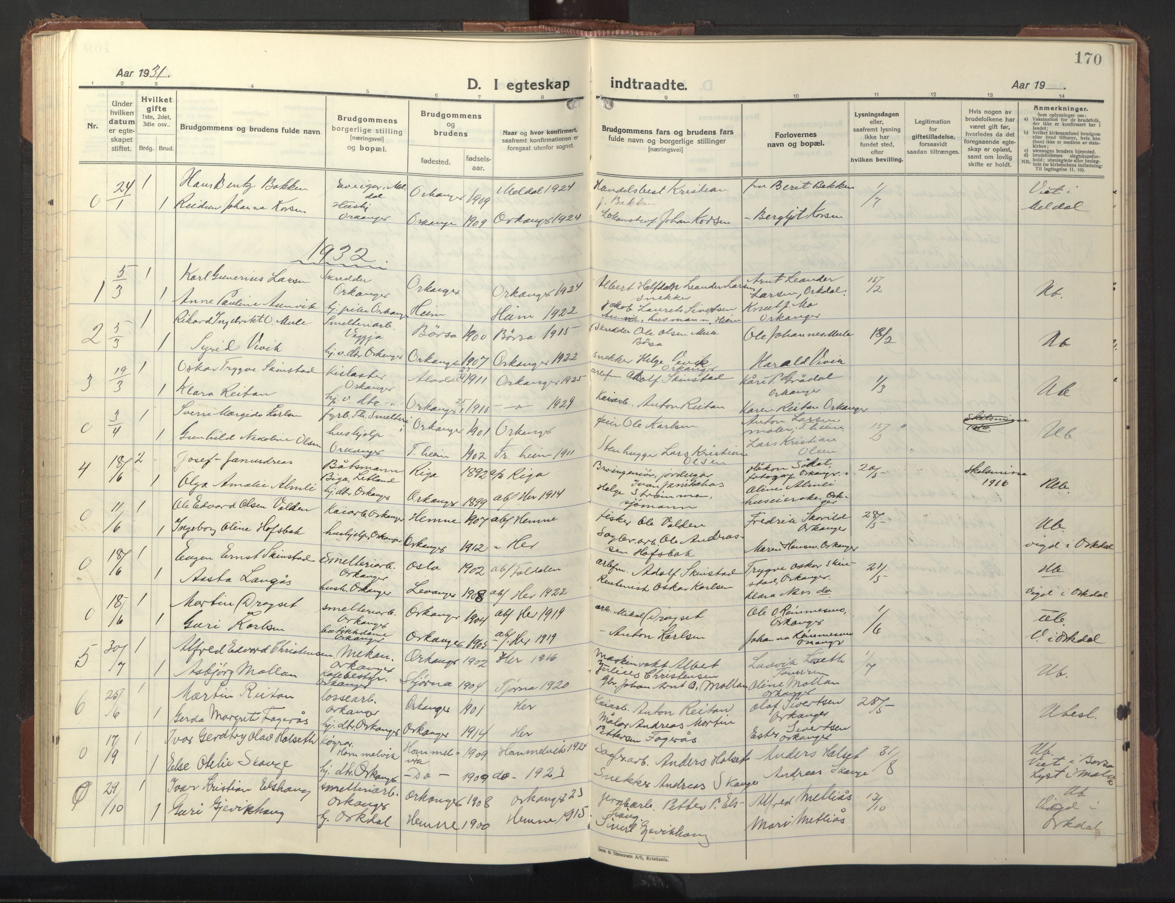 Ministerialprotokoller, klokkerbøker og fødselsregistre - Sør-Trøndelag, SAT/A-1456/669/L0832: Parish register (copy) no. 669C02, 1925-1953, p. 170