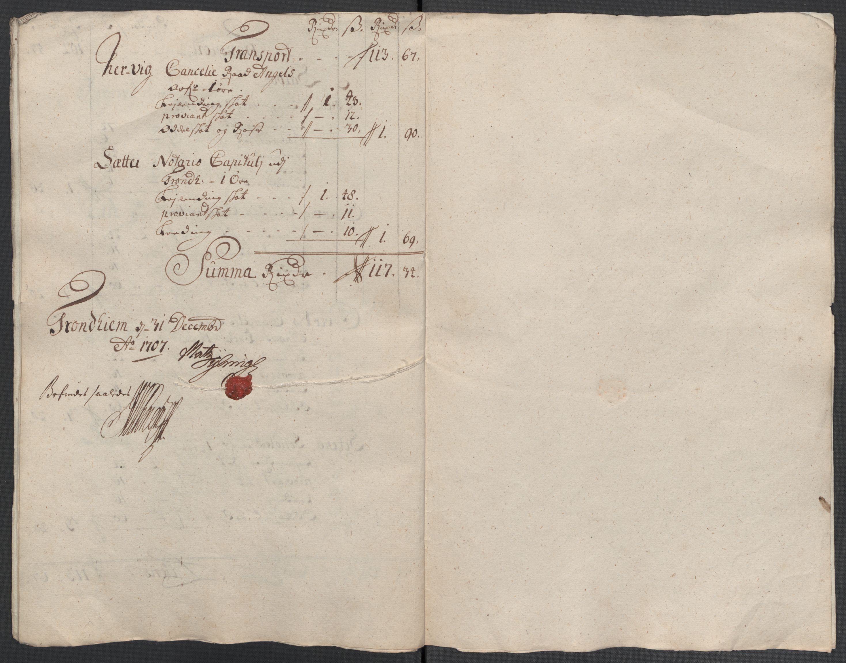 Rentekammeret inntil 1814, Reviderte regnskaper, Fogderegnskap, AV/RA-EA-4092/R61/L4110: Fogderegnskap Strinda og Selbu, 1707-1708, p. 191