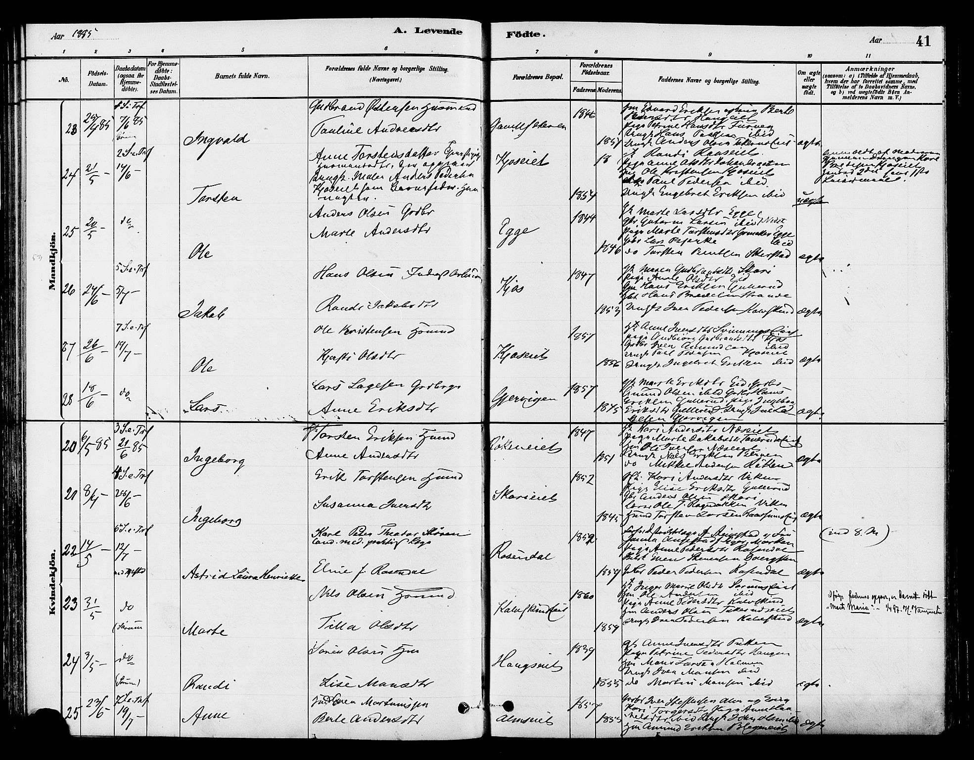 Gran prestekontor, AV/SAH-PREST-112/H/Ha/Haa/L0015: Parish register (official) no. 15, 1880-1888, p. 41