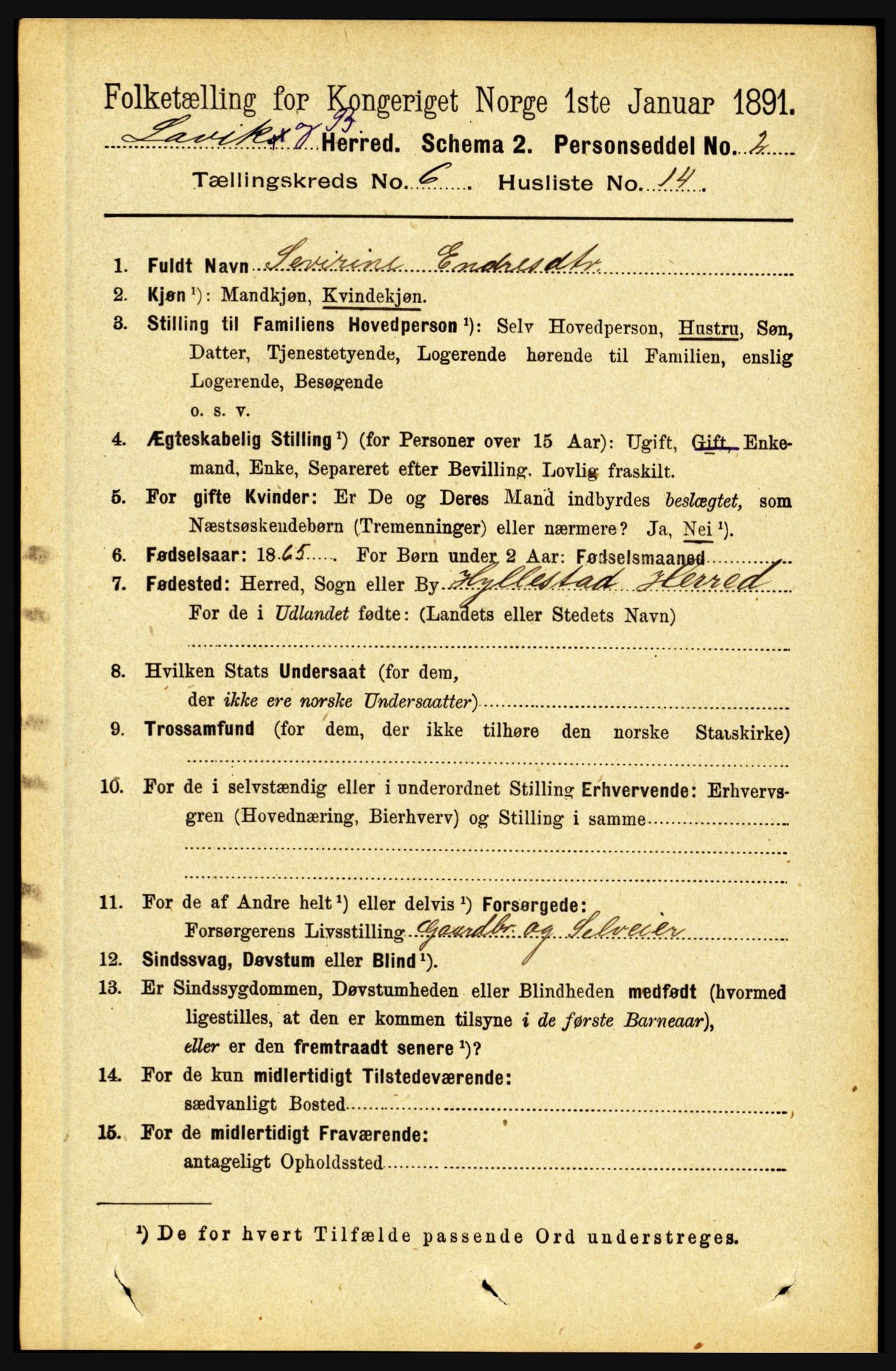 RA, 1891 census for 1415 Lavik og Brekke, 1891, p. 1228