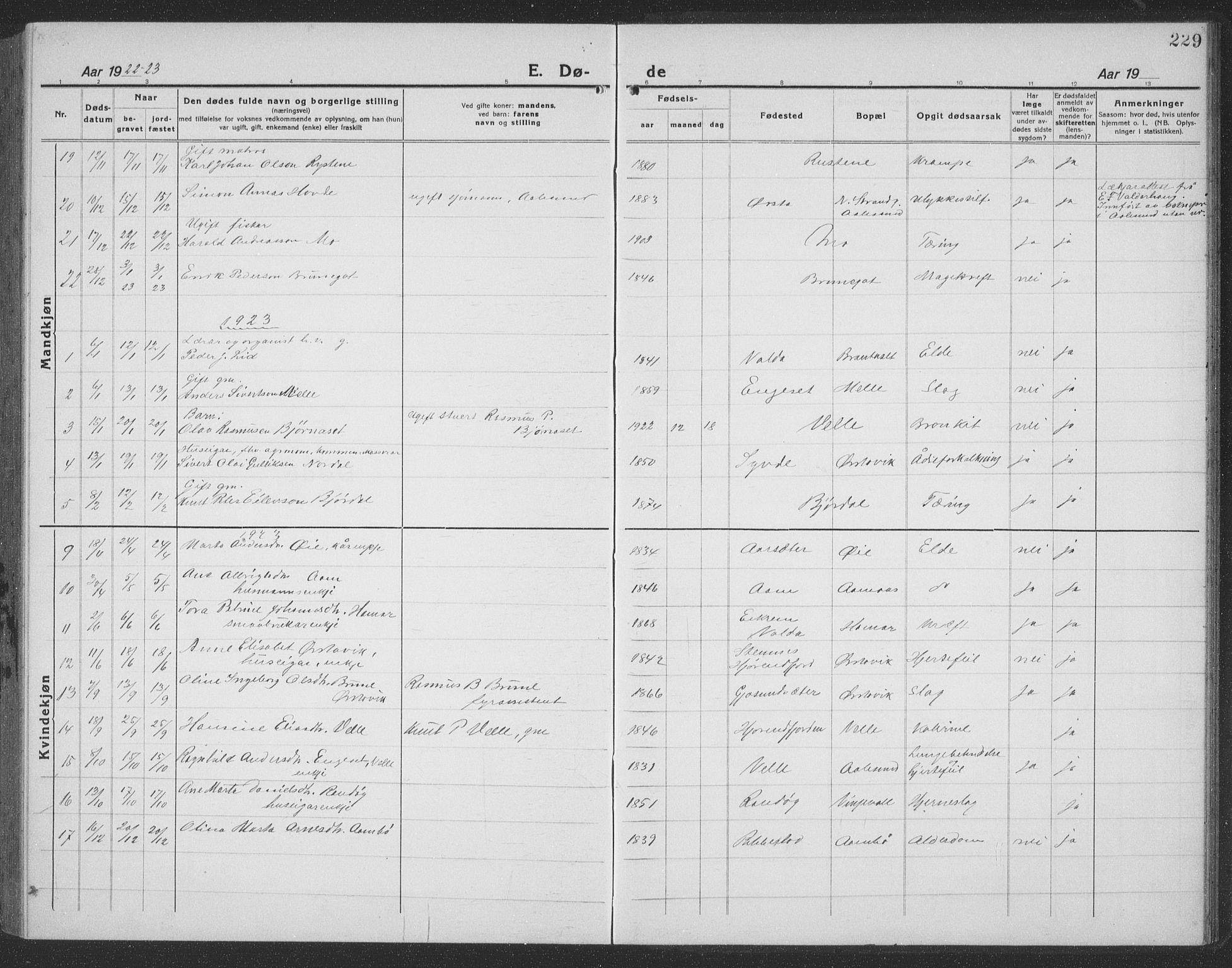 Ministerialprotokoller, klokkerbøker og fødselsregistre - Møre og Romsdal, SAT/A-1454/513/L0191: Parish register (copy) no. 513C05, 1920-1941, p. 229