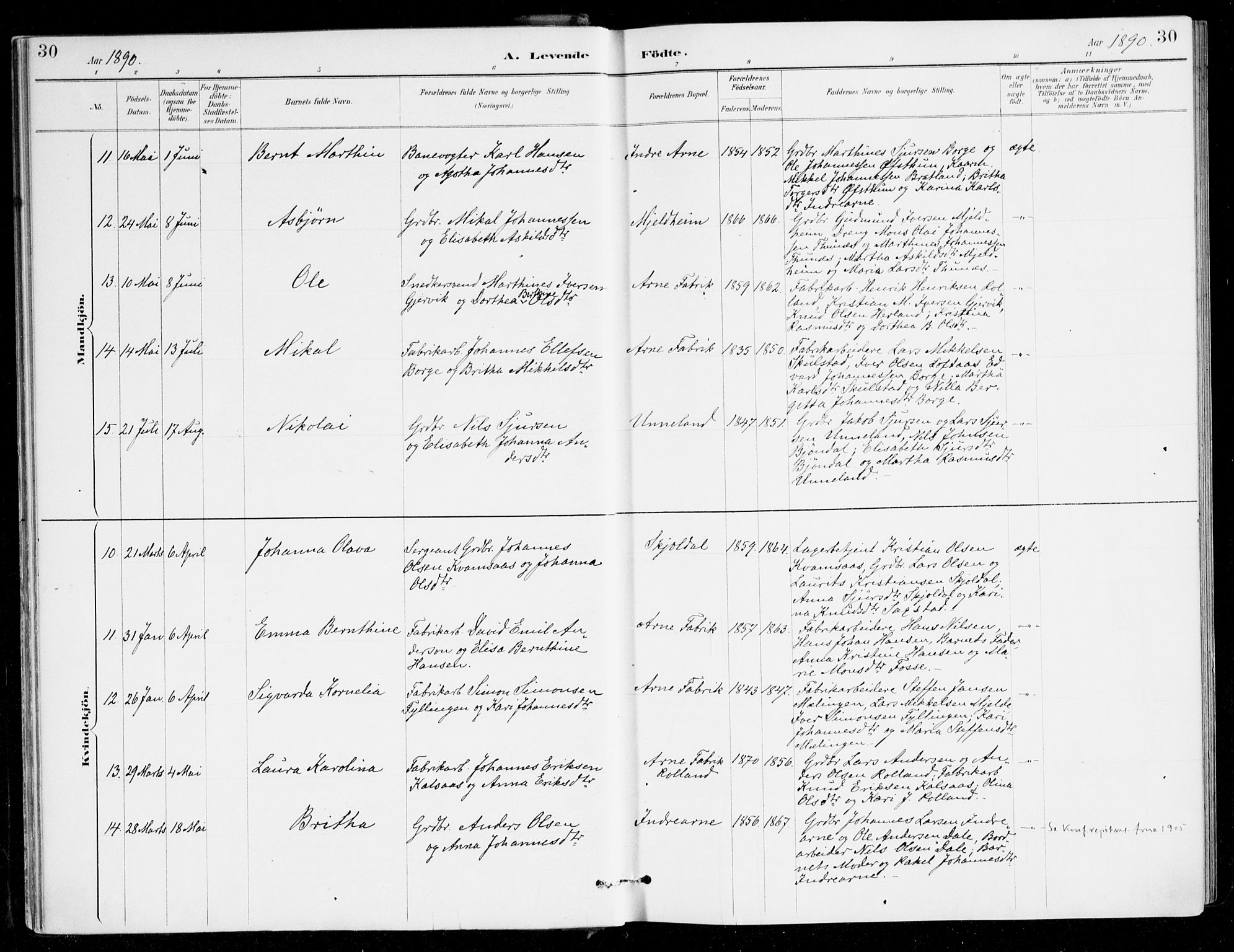 Haus sokneprestembete, AV/SAB-A-75601/H/Haa/Haad/L0001: Parish register (official) no. D 1, 1887-1898, p. 30