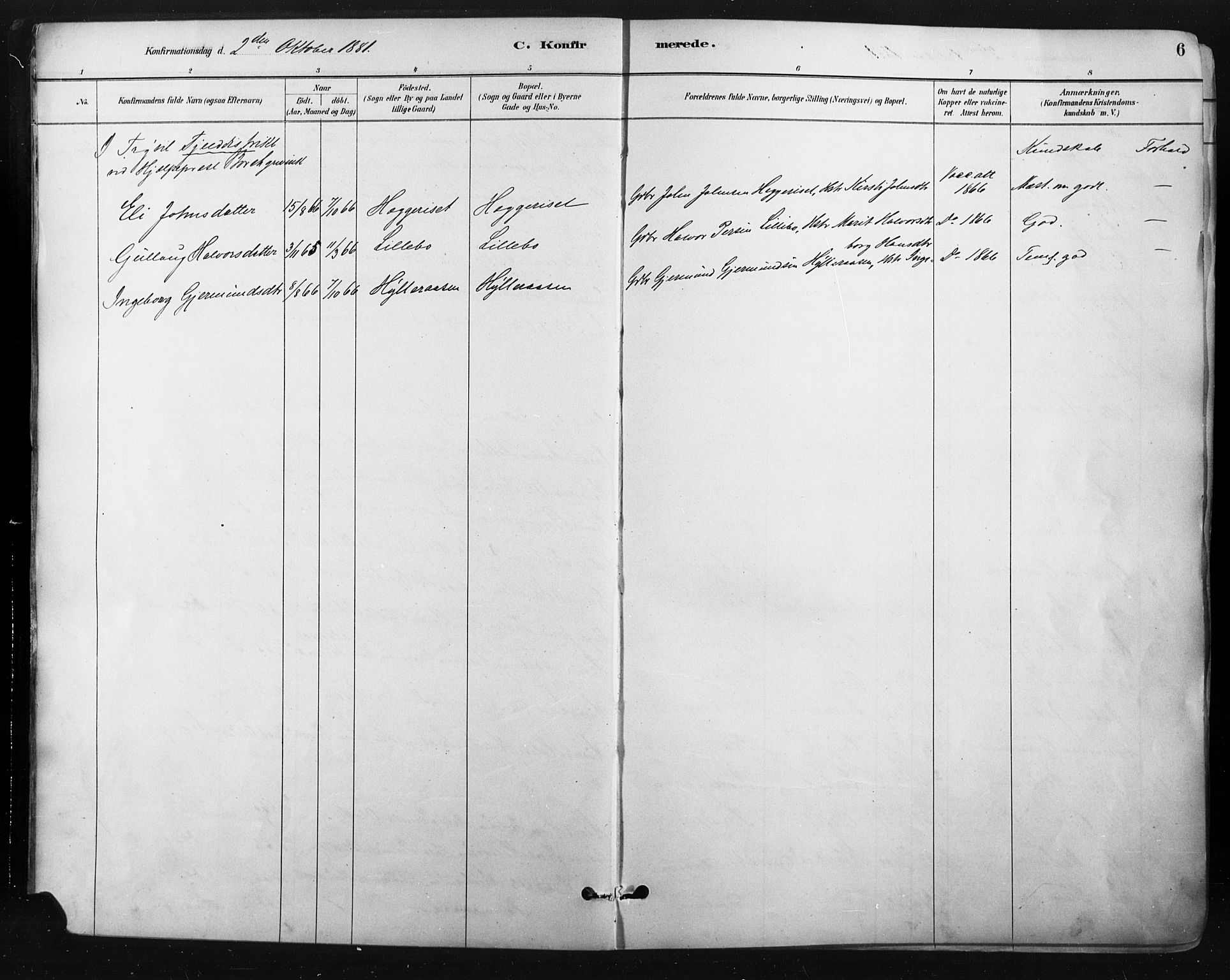 Trysil prestekontor, AV/SAH-PREST-046/H/Ha/Haa/L0009: Parish register (official) no. 9, 1881-1897, p. 6