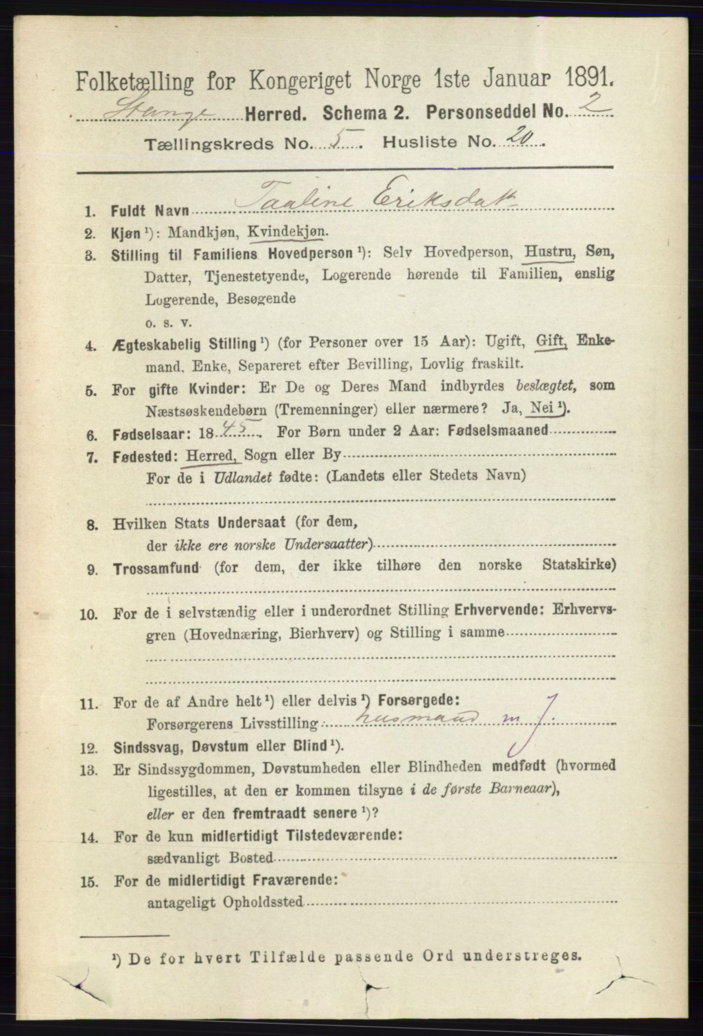 RA, 1891 census for 0417 Stange, 1891, p. 3234