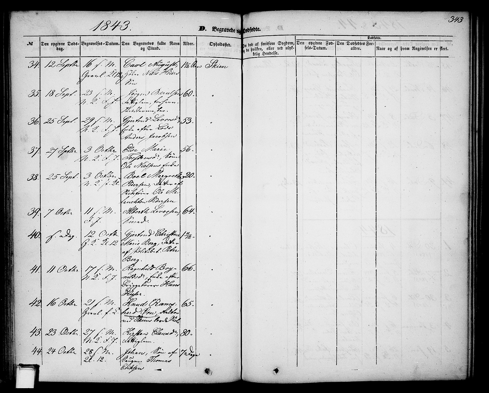 Skien kirkebøker, SAKO/A-302/G/Ga/L0004: Parish register (copy) no. 4, 1843-1867, p. 343